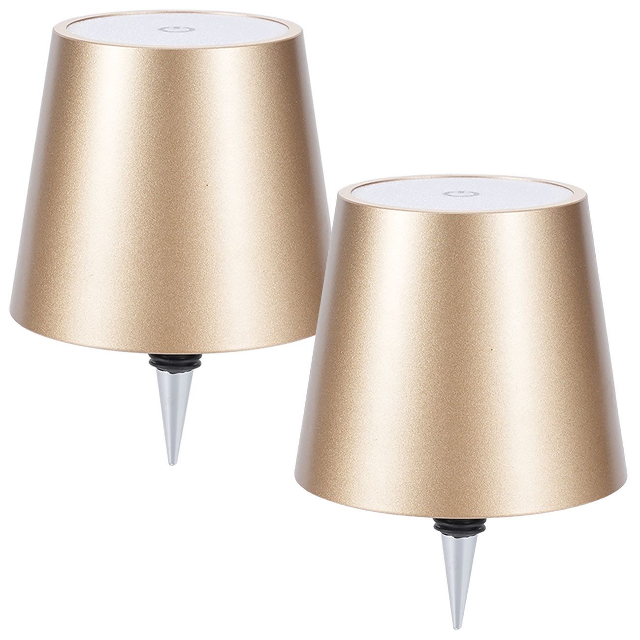 shop'n smile ideoon LED Tischleuchte Akku Flaschenlampe dimmbar LEDs in 3 Lichtfarben Ø 10,5 x14,5 cm Touch, LEDs mit 3 auswählbaren Lichtfarben, Kaltweiss / Warmweiss / Naturweiss, USB-C-Aufladung inkl. Kabel, Metall-Lampenschirm, in Gold