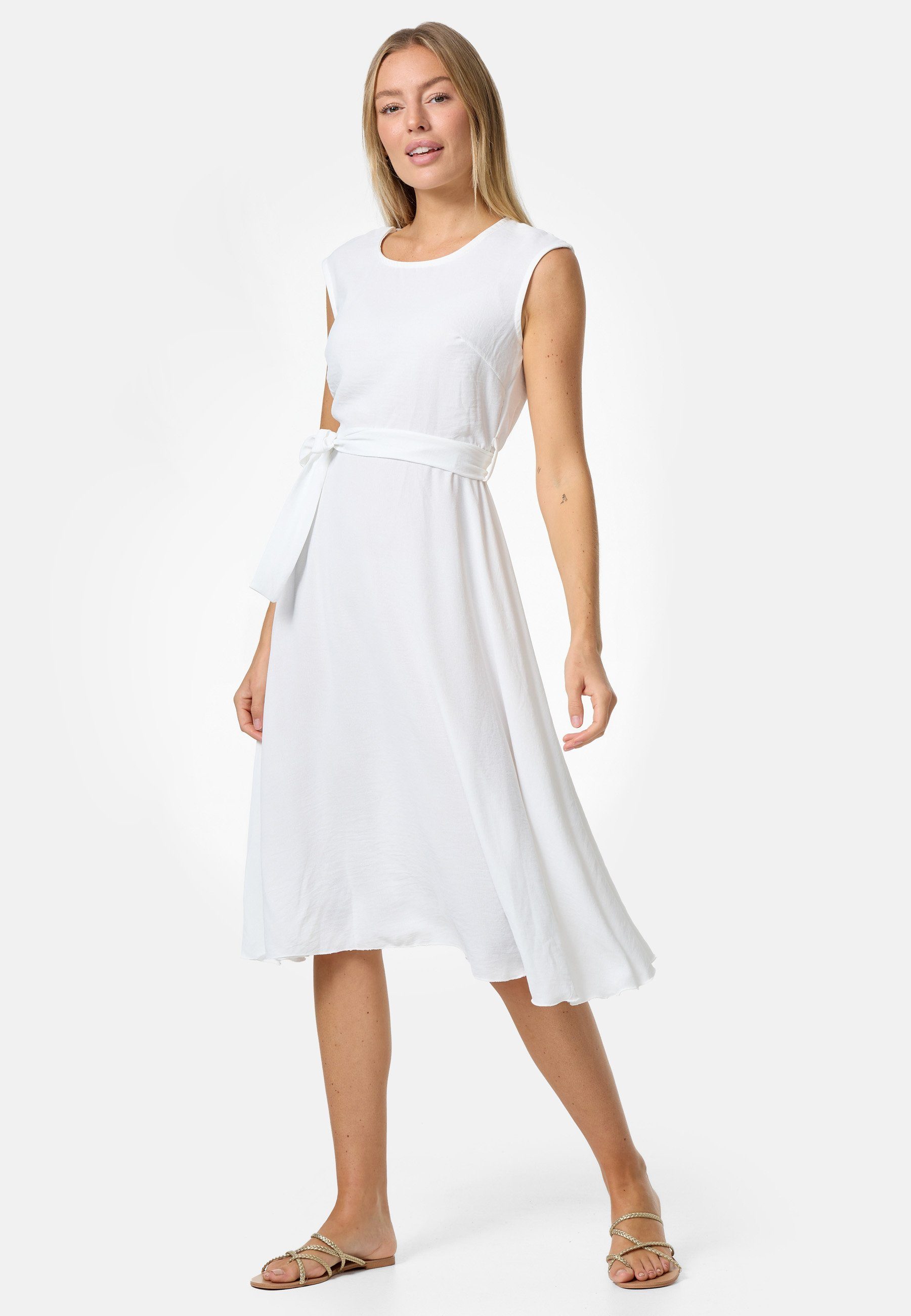 PM SELECTED Midikleid PM-26 (Ärmelloses Sommerkleid Dress mit Bindeband in Einheitsgröße) Weiß