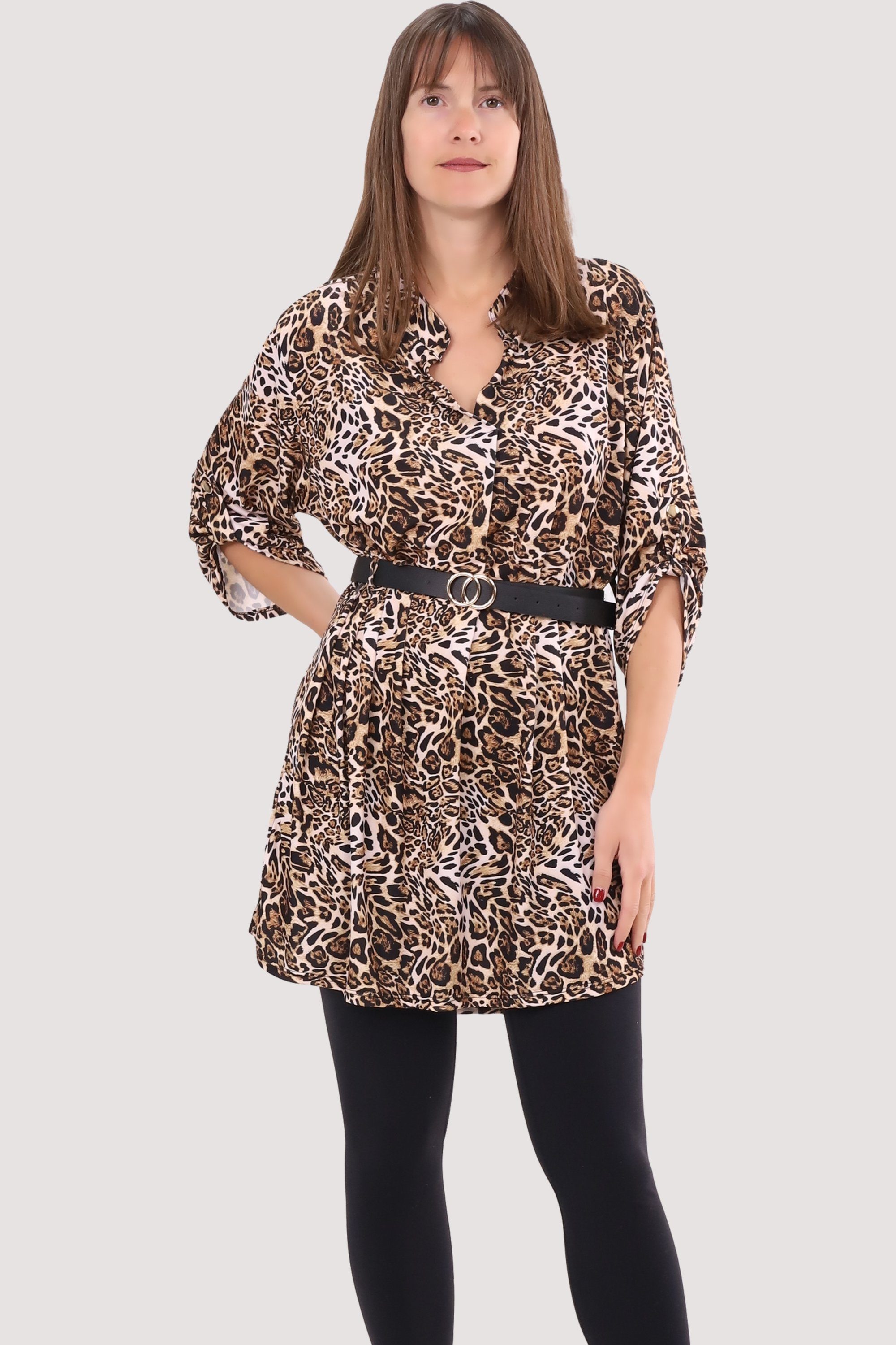 malito more than fashion Druckkleid 23203 Animalprint Kleid Tunika Bluse mit Gürtel Einheitsgröße Jaguar 2