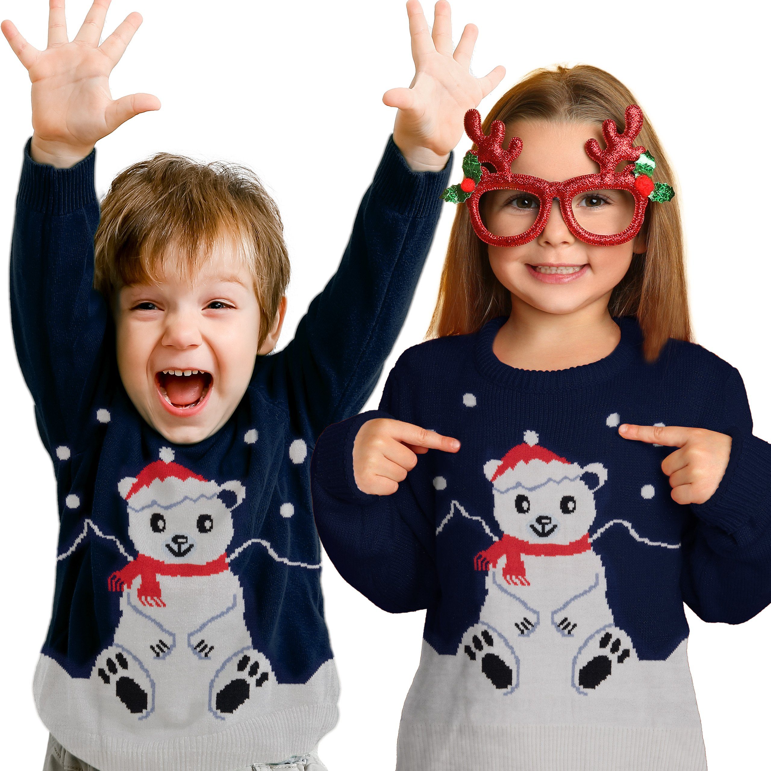 United Labels® Weihnachtspullover Winterpullover für Kinder - Eisbär Ugly Christmas Sweater Blau