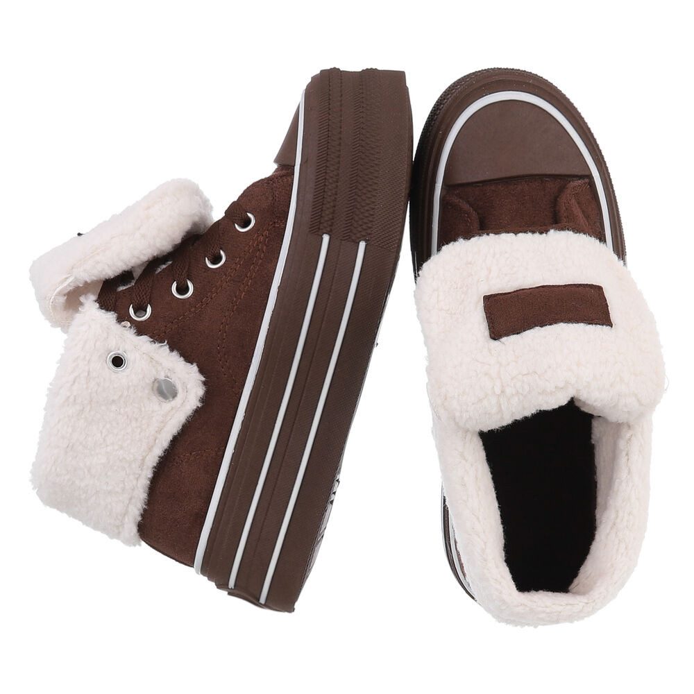 Ital-Design Trendy Freizeitschuh mit gefüttertem Knöchel und Komfort Sneakerboots (90458097) Flach Sneakers High in Braun