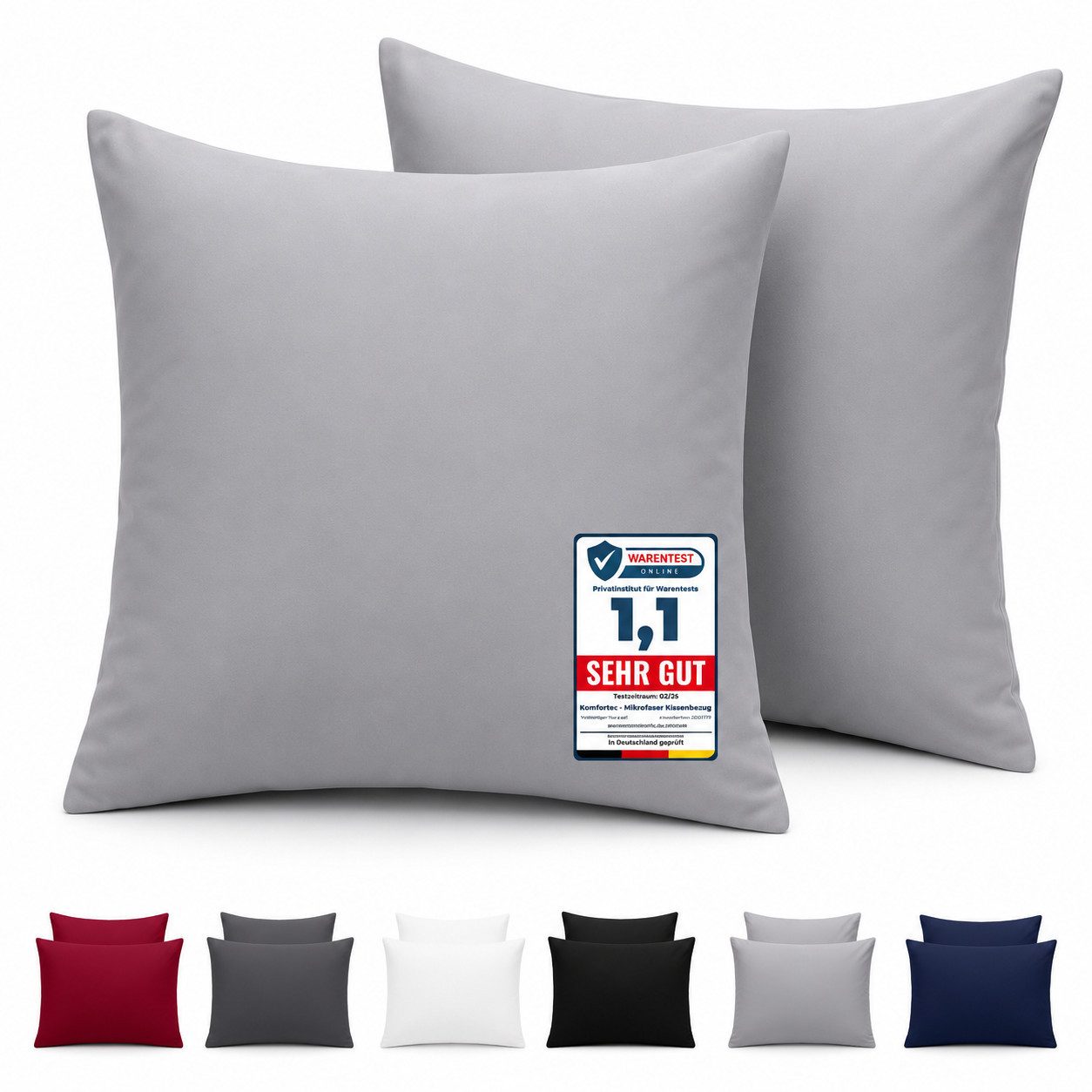 Komfortec Kissenbezug Premium Kopfkissenbezug, gebürstet 100% Mikrofaser 90g/m², (2 Stück), 80x80 cm mit Reißverschluss, Superweiches Kissenhülle Set