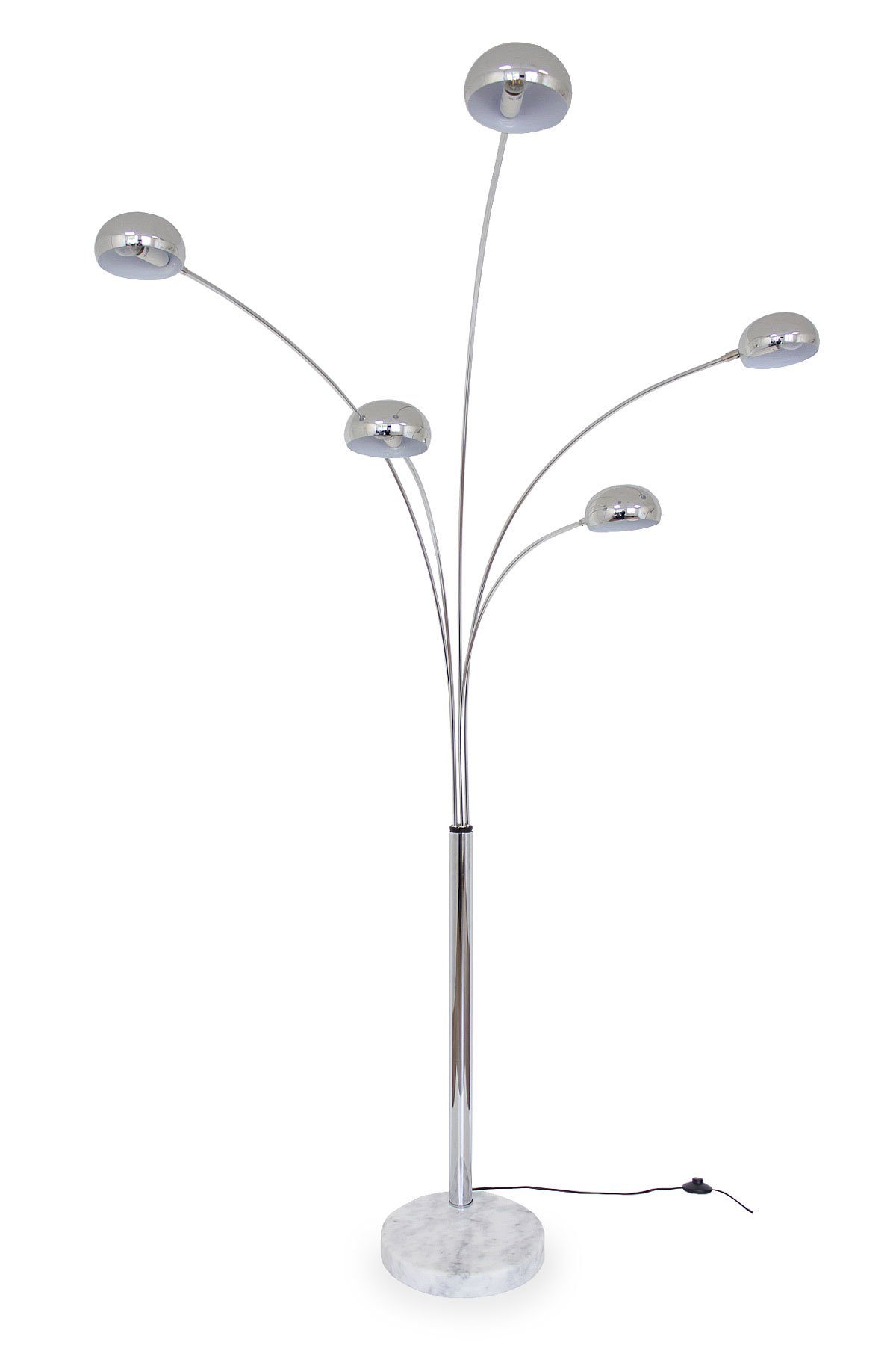 Kiom Stehlampe Bogenleuchte Narok XL 5-armig chrom + Marmor weiß, Leuchtenarme auffächerbar, Leuchtmittel nicht inklusive, Leuchtmittel abhängig