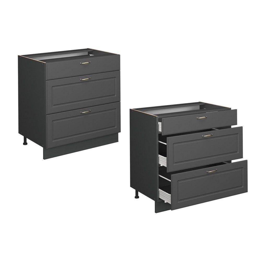 Vicco Unterschrank Fame-Line, Anthrazit-Gold Landhaus/Anthrazit, 80 cm mit 3 Schublade... (1-St) – Bild 5 von 5