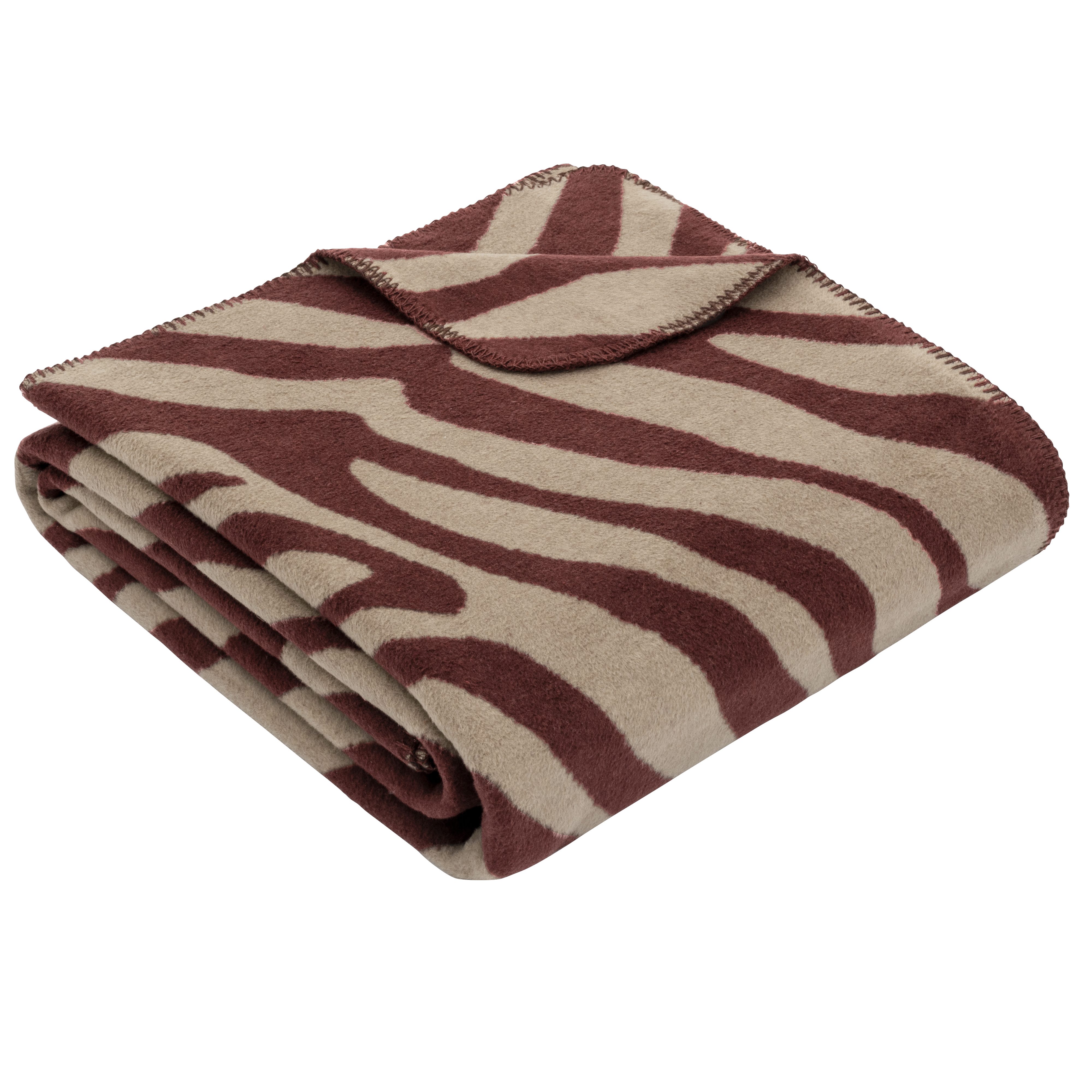 Wohndecke s.Oliver Baumwollmischdecke, s.Oliver, Elegantes Zebra-Muster in warmem Bordeaux und Beige