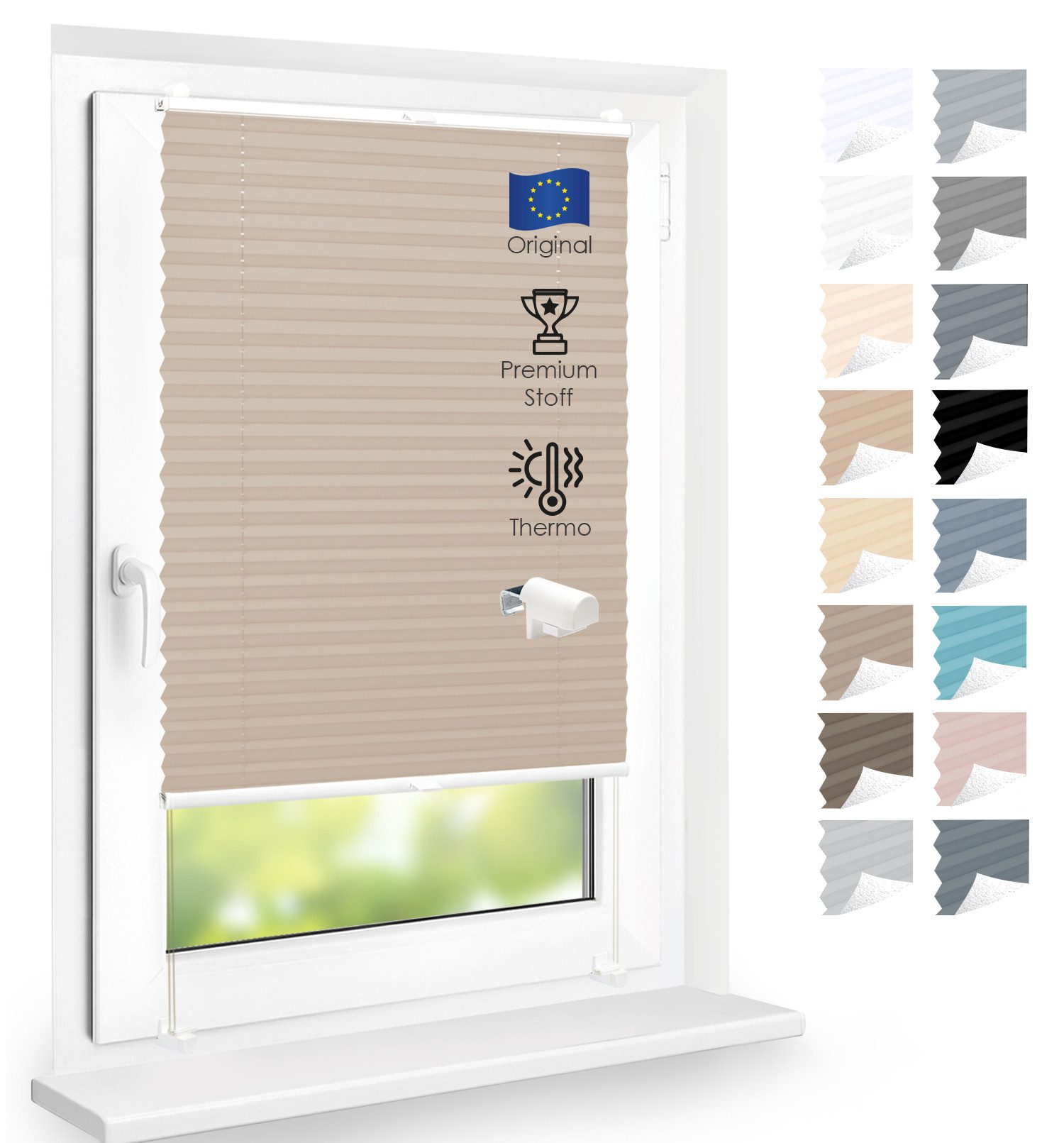 DomDeco Plissee Premium Thermo Plissee ohne Bohren, Sichtschutz, lichtdurchlässig, blickdicht, Klemmfix, Thermo-Wärmeschutz, verdunkelnd, blickdicht, Stufenlos