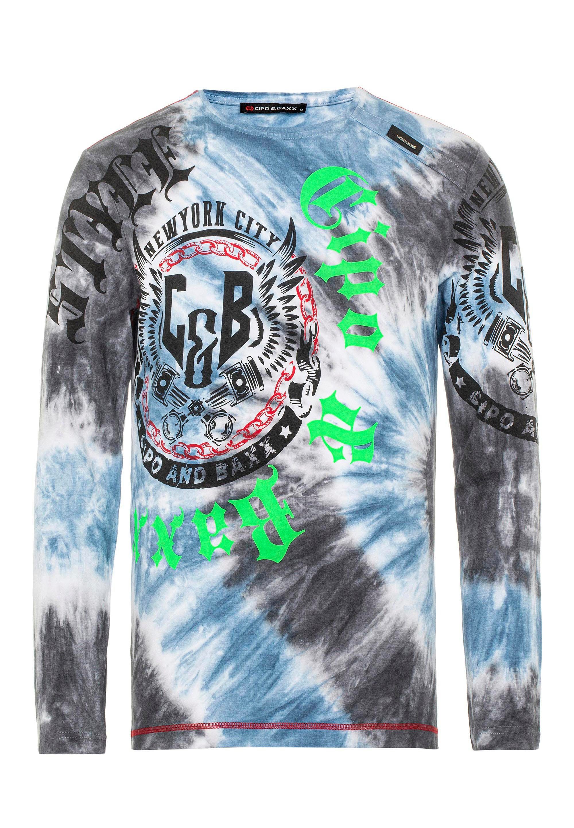 Baxx Markenprint blau mit & coolem Langarmshirt Cipo