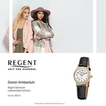 Regent Quarzuhr Regent Damen-Armbanduhr schwarz Analog, Damen Armbanduhr rund, klein (ca. 27mm), Lederarmband