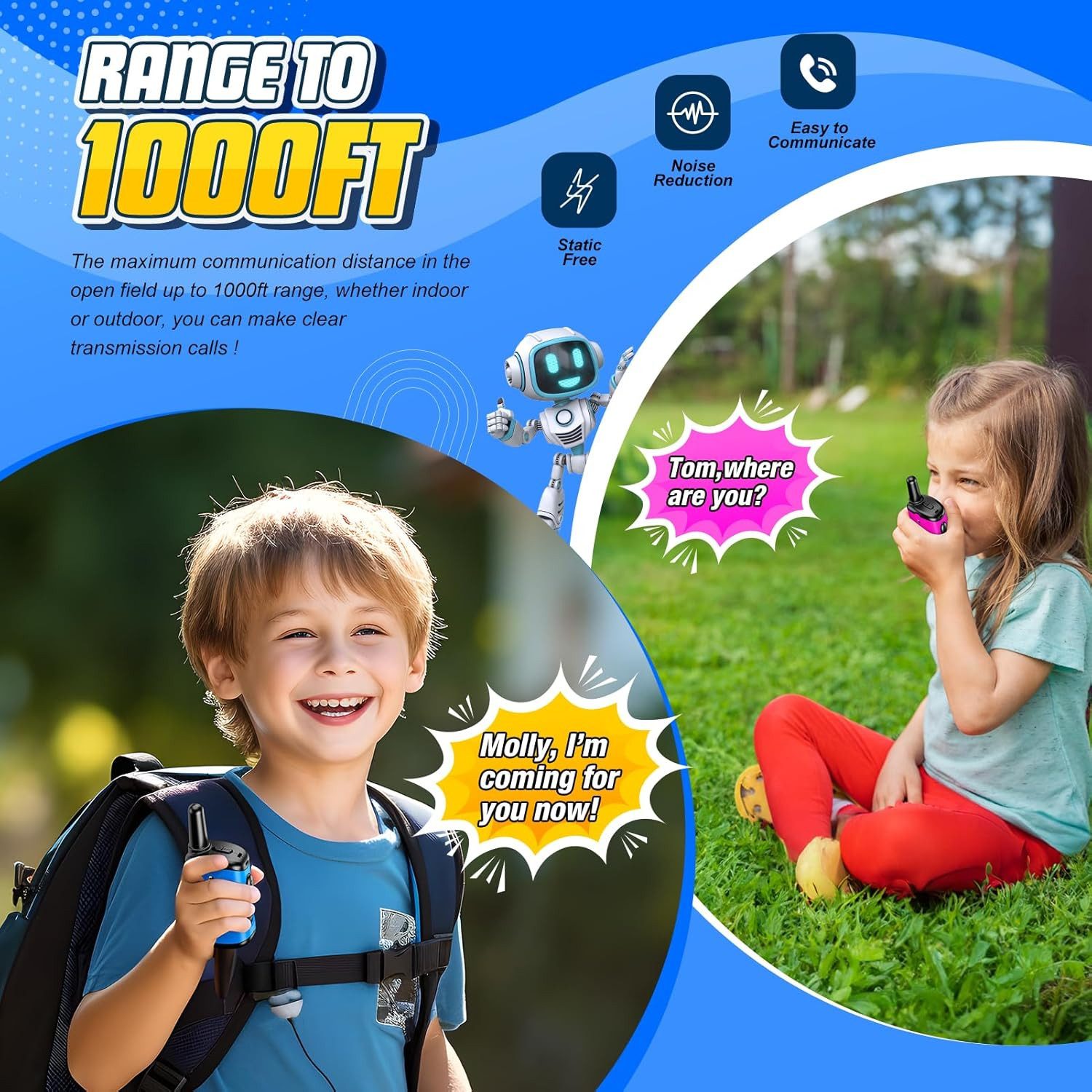happikids Walkie Talkie Kinder Walkie Talkie Spielzeug Set 1 Kanal Funkgeräte Jungen Mädchen, (Kinder Walkie Talkie Spielzeug Set Funkgeräte Ein Kanal für Jungen Mädchen, 2 Funkgeräte für Kinder mit Ein Kanal Bedienung und stoßfestem Gehäuse), Stoßfest Kindgerechtes Design Ein-Kanal-Bedienung Klare Tonübertragung