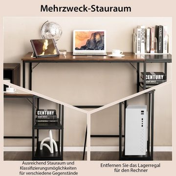 COSTWAY Schreibtisch, mit 2-stufiger Regale, zweifarbig, 140cm lang