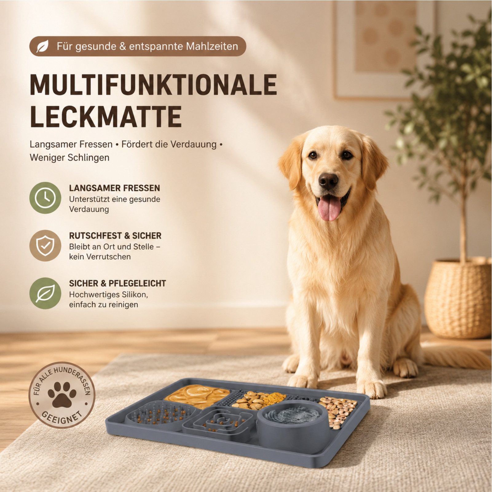 Jumpeak Antischlingnapf Antischlingnapf Hunde,Haustier-Leckmatte,Saugnapf-Slow-Feeding-Matte, Silikon, Schnüffelteppich Hund,Haustier,Hund,Katze,mit Spatel,aus Silikon