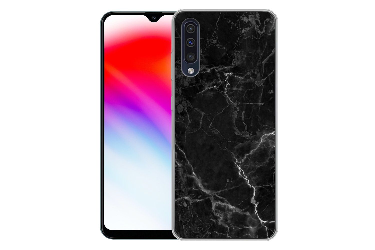 MuchoWow Handyhülle für Samsung Galaxy A30s Marmor - Schwarz - Weiß - Textur - Marmoroptik, Smartphone-Bumper, Print, Handy Schutzhülle Dünn