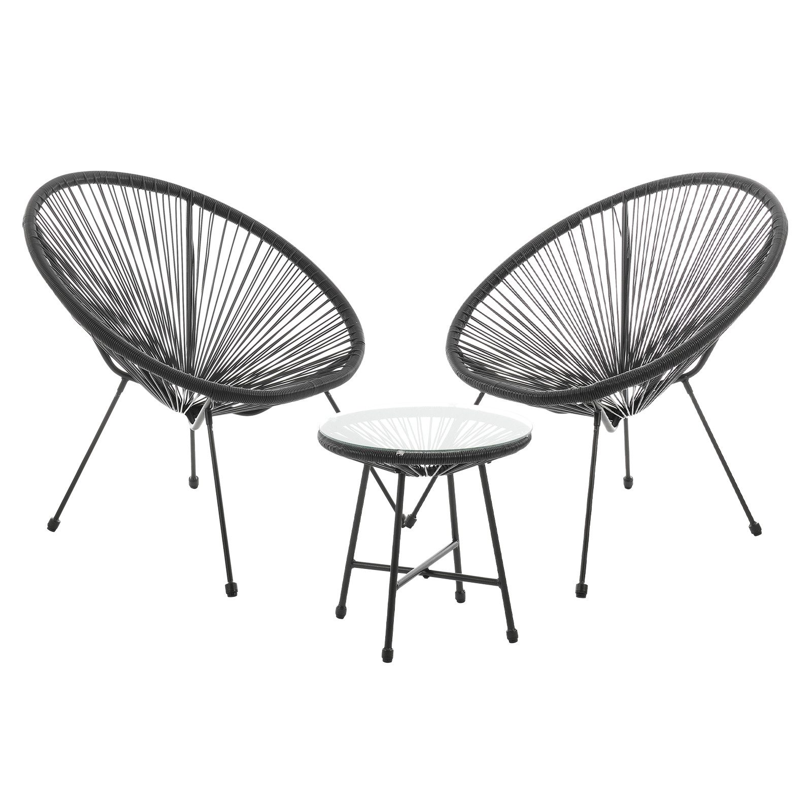 SVITA Balkonset BALI, (Set, Set aus 2x Sessel, 1x Tisch), Garten-Möbel Set, Sitzgruppe, Terrasse, Polyrattan, Schwarz