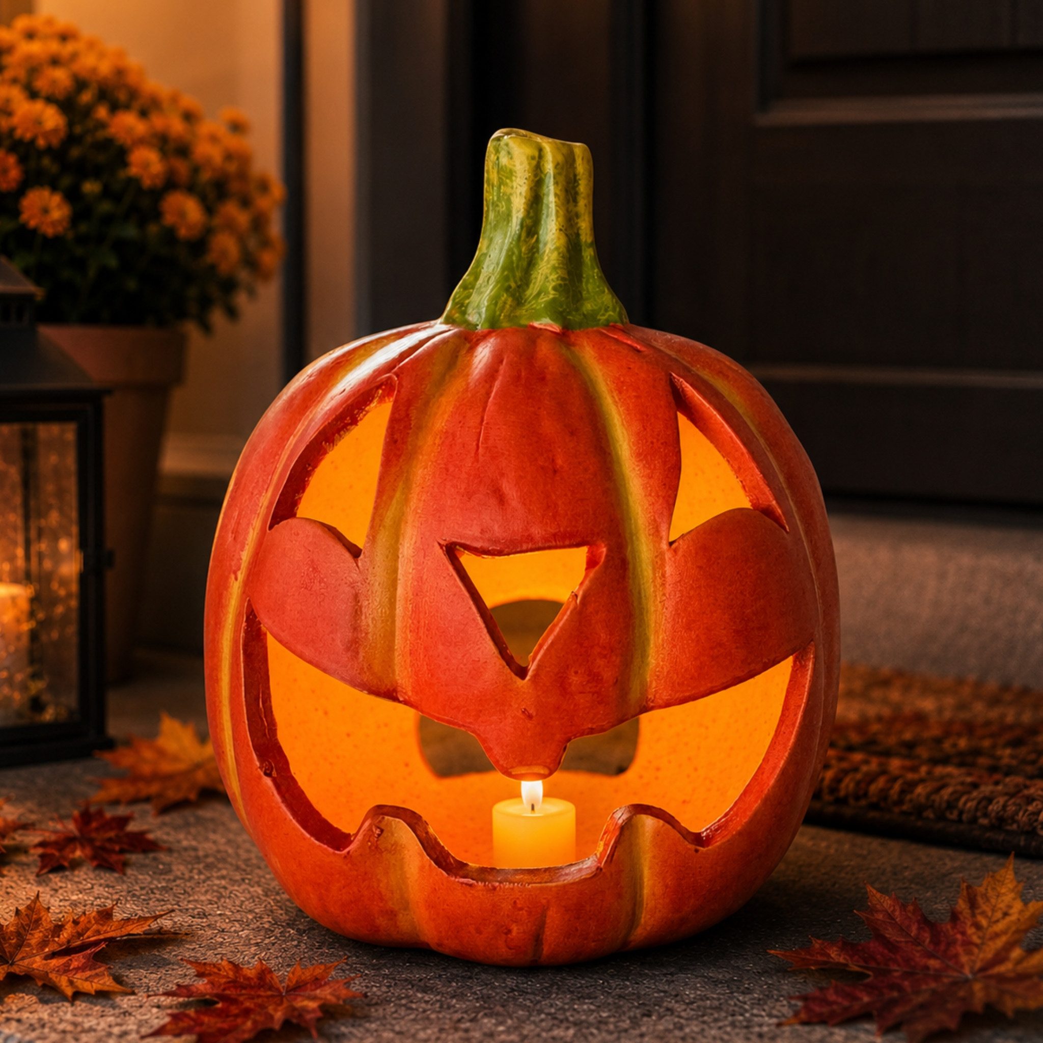 matches21 HOME & HOBBY Dekofigur Kürbis-Laterne als LED Halloween-Deko Windlicht in 17x16 cm (1 St), Gruseliger Jack-O-Lantern Deko-Kürbis als innen außen Herbst-Deko