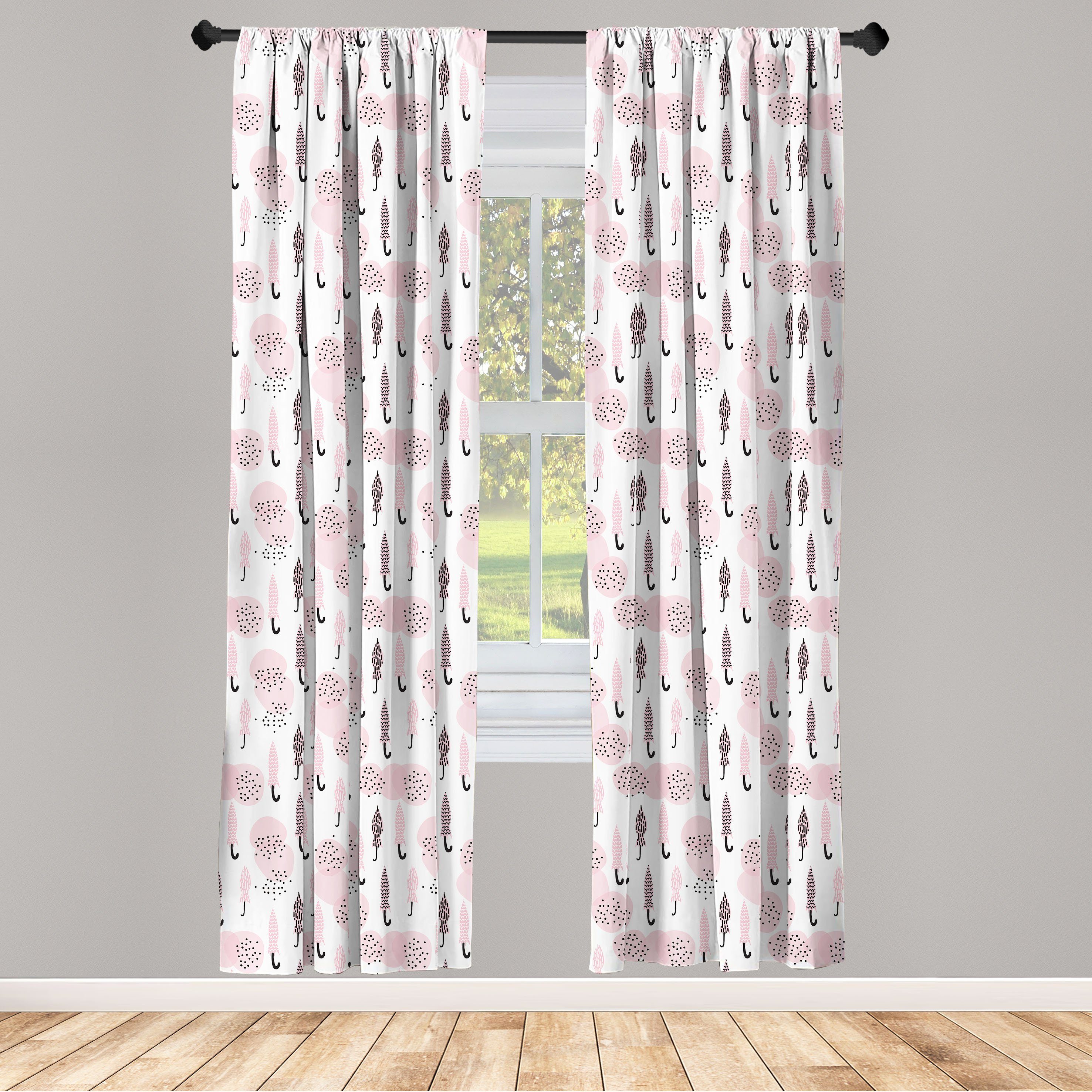 Gardine Vorhang für Wohnzimmer Dekor, Schlafzimmer Regenschirm Microfaser, Doodle Stil abstrakter Rosa Abakuhaus