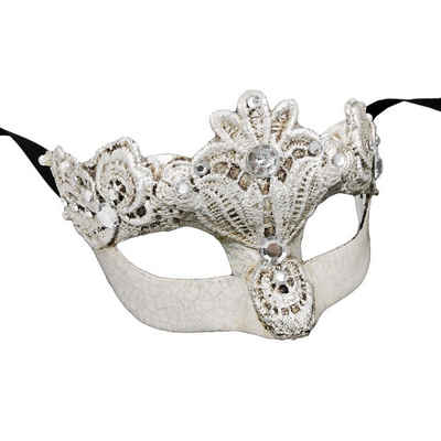 Carta Alta Venetian Masks Verkleidungsmaske Handarbeit Original Venezianische Maske Unisex Colombina Macrame Stella Craquele Silber, Hergestellt in Venedig