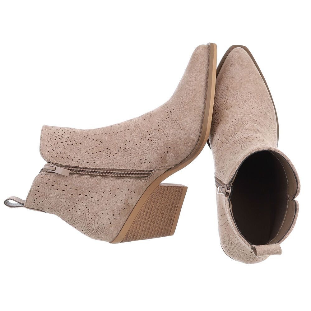 Ital-Design Perforierte Damen Ankle Boots mit bequemem Absatz Westernstiefelette (88577279) Blockabsatz Stiefeletten in Hellbraun