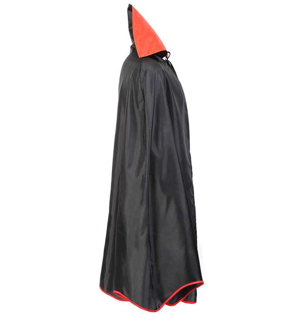 Fries Vampir-Kostüm Dracula Vampir Umhang mit Stehkragen Schwarz Halloween Karneval