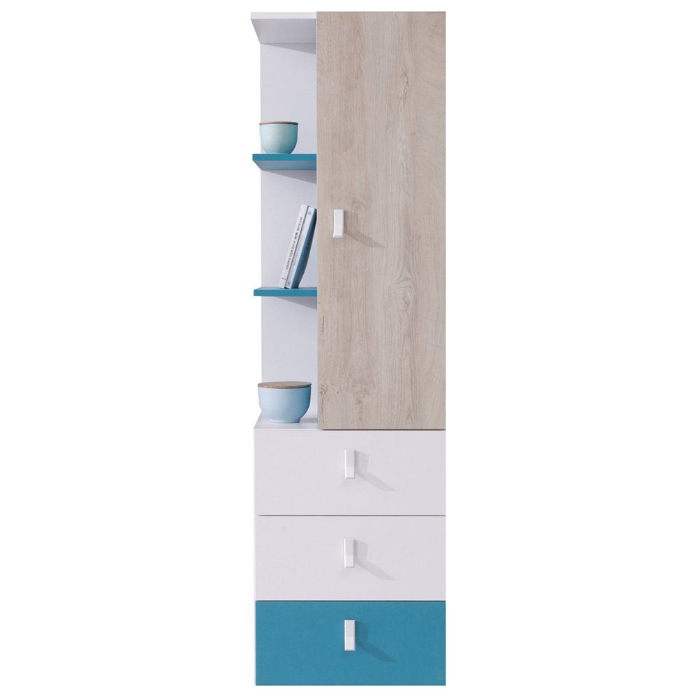 Lomadox Regal PITTSBURGH-133, Regalschrank, weiß/Eiche/blau