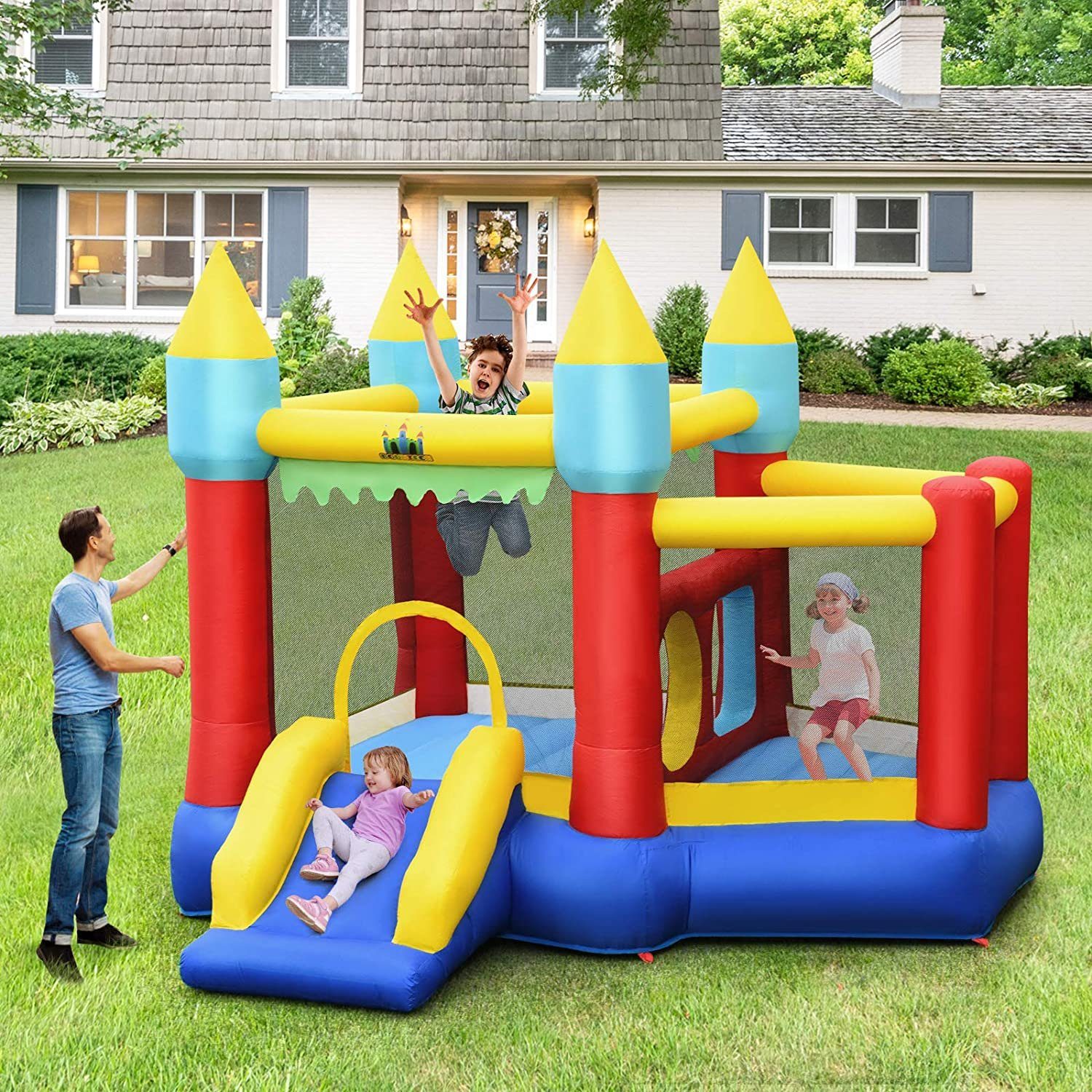 COSTWAY Hüpfburg Springburg Spielburg Trampolin Rutsche Kinder