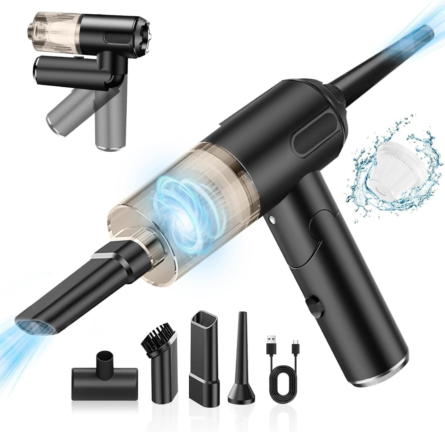 Vivitar Akku-Handstaubsauger Druckluftspray Luftreinigungspistole 51000u/min Kabelloser Reiniger, 35,00 W, 51000 U/min Luftgebläse mit 5 austauschbaren Düsen - Kein Staubsauger, Schnelllade-Luftgebläse 3 Stufen zur Regulierung der Luftstärke, LED-Bildschirm, nur 0,48 kg, Luftgebläse für PCs, Tastaturen, Kameras, Sofas, Tierhaare, Autos