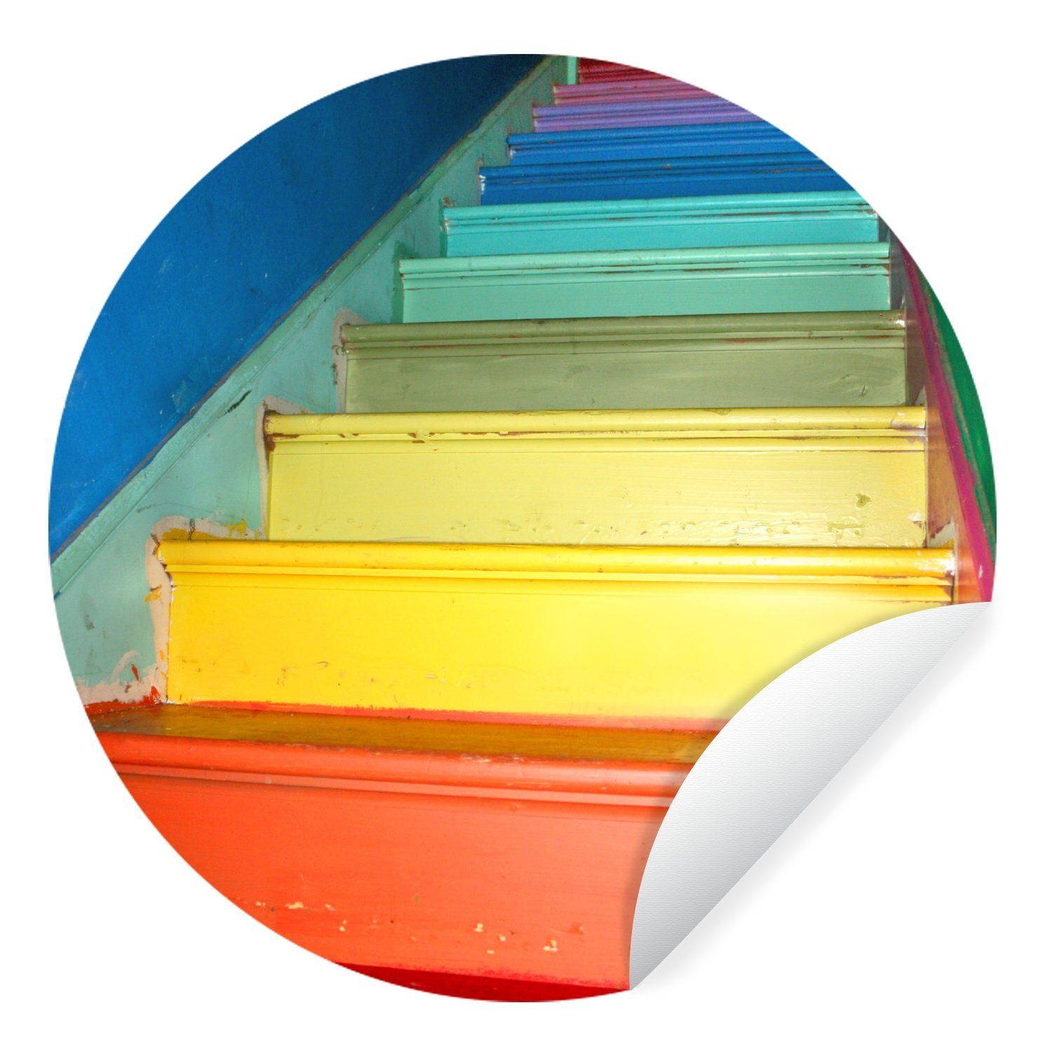 MuchoWow Wandsticker Treppe in den Farben des Regenbogens (1 St), Tapetenkreis für Kinderzimmer, Tapetenaufkleber, Rund, Wohnzimmer