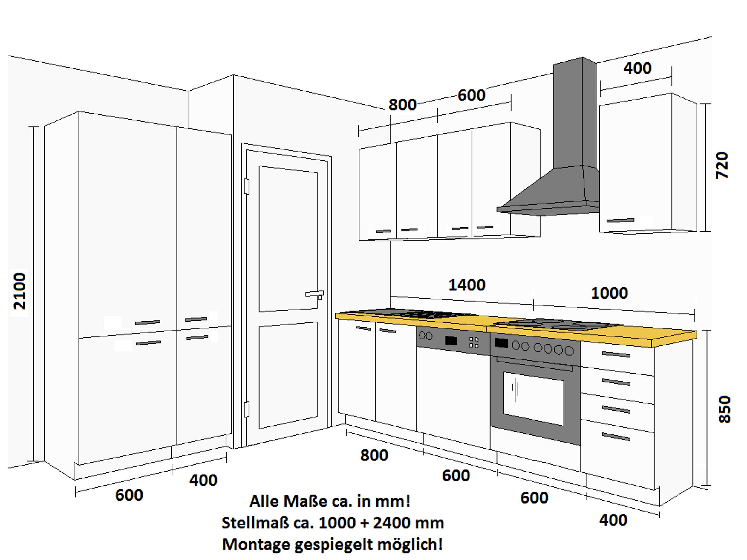 Küchen-Preisbombe Küchenzeile Eko White 240 + 100 cm weiß Küchenblock Einba günstig online kaufen