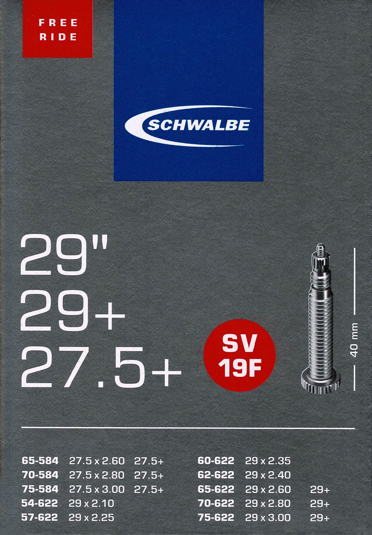Fahrradschlauch Schwalbe SV 19F 29 Plus Freeride Schlauch Sclaverand Ventil