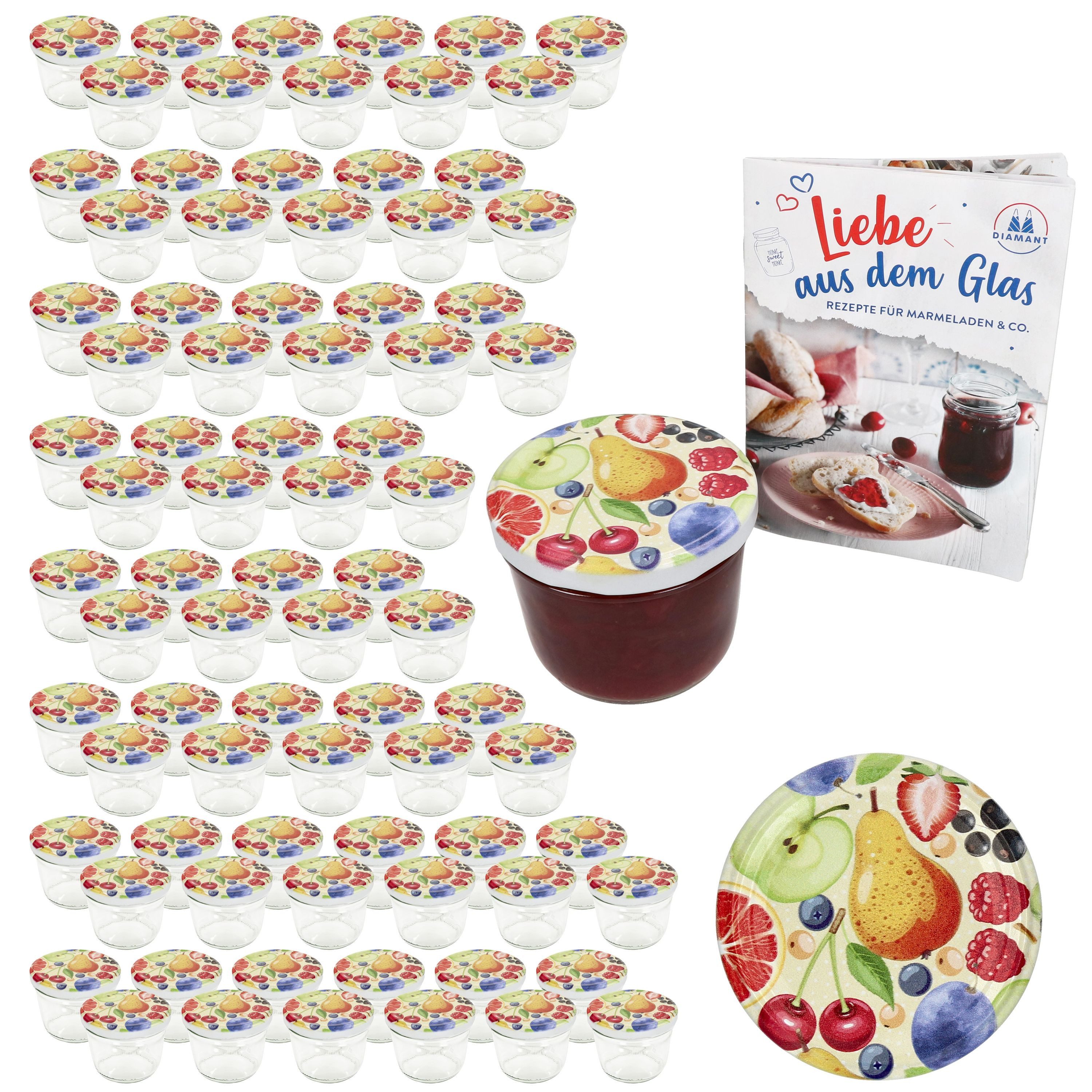 MamboCat Einmachglas 100x Sturzglas 230ml Einmachglas TO82 Comic-Obst Deckel, Glas