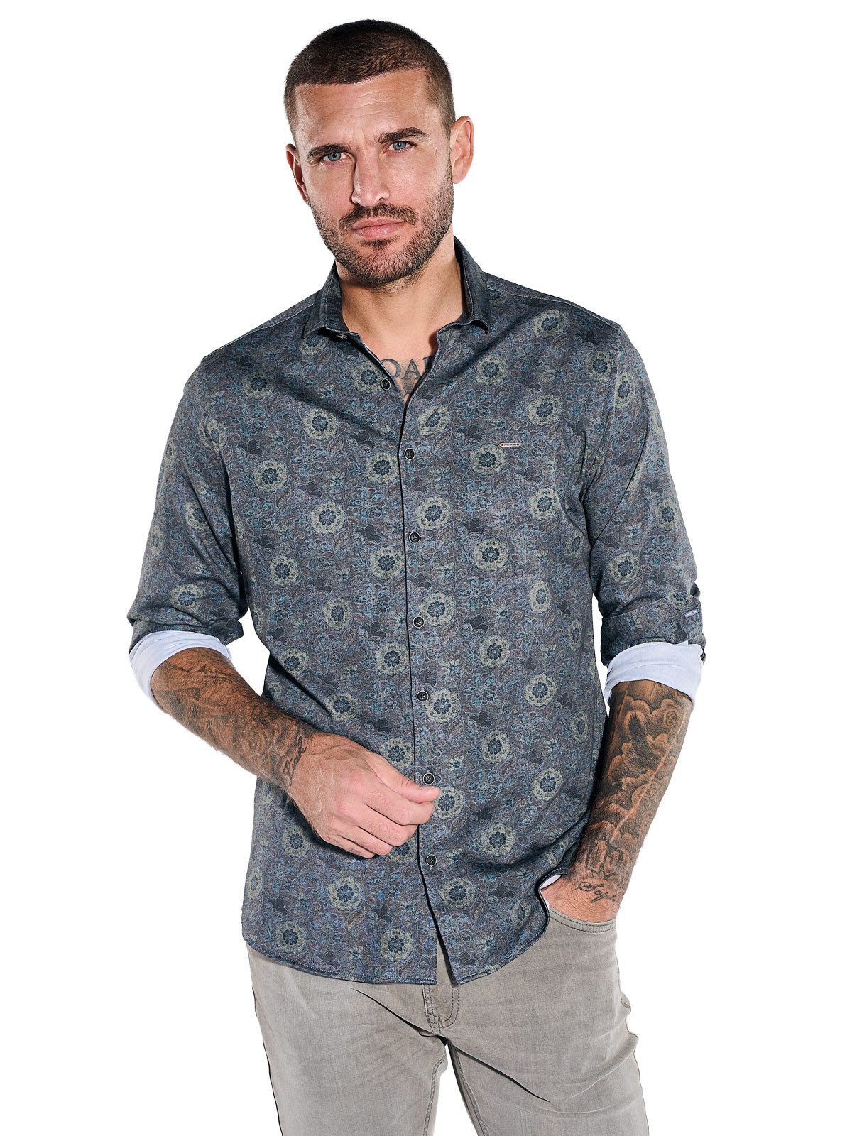 emilio adani Langarmhemd Herren Langarmhemd mit Stretch-Anteil, Braun
