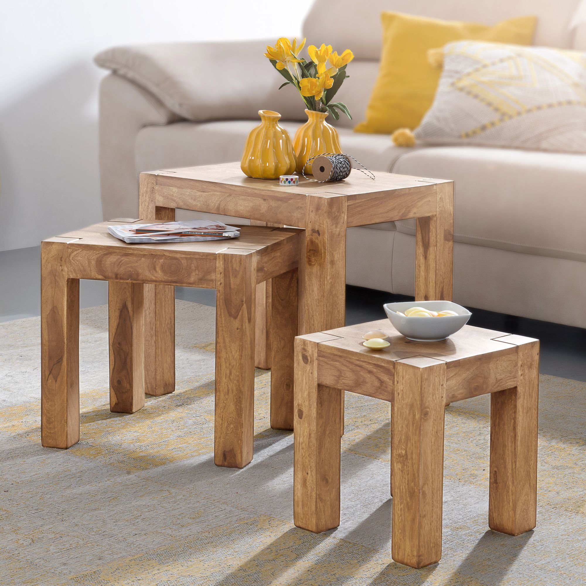 Finebuy Satztisch Fb40484 3er Set Satztisch Massiv Holz Akazie Wohnzimmer Tisch Landhaus Stil Beistelltisch Dunkel Braun Naturholz Fsc Mix Online Kaufen Otto