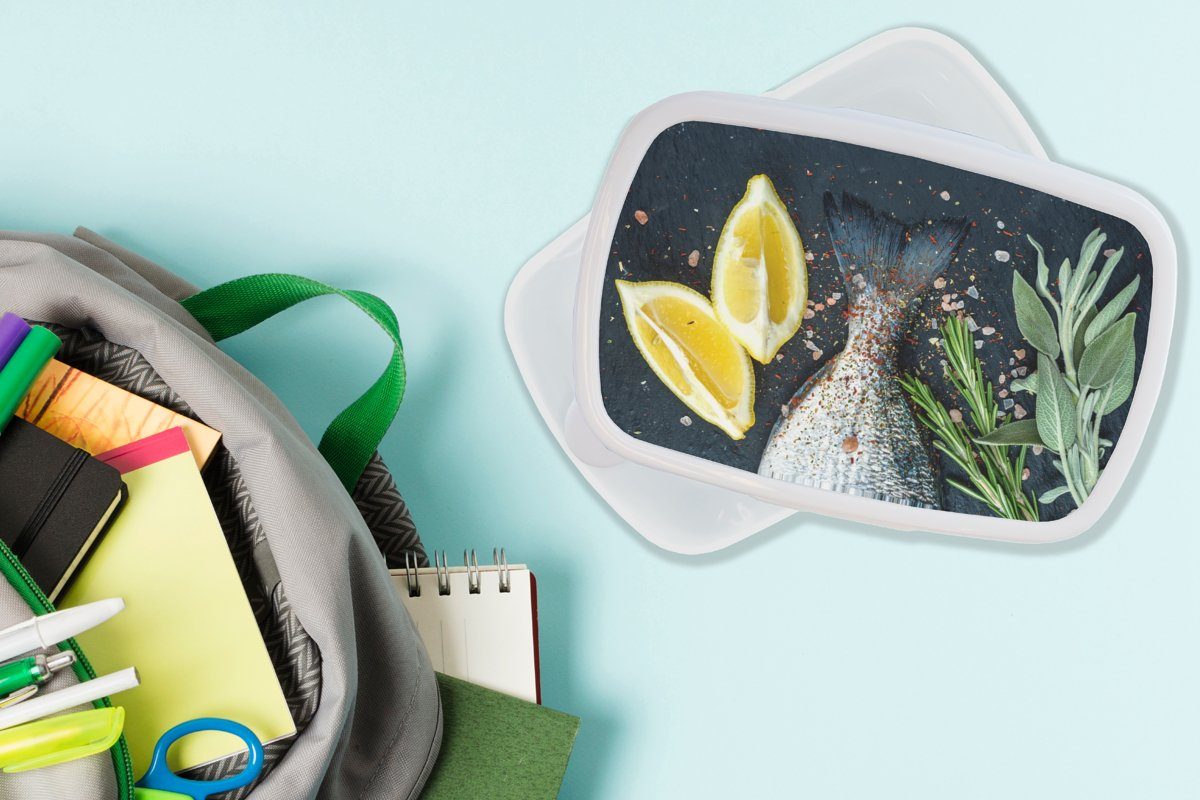 MuchoWow Lunchbox Fisch - Jungs und weiß Mädchen Zitrone Kunststoff, (2-tlg), - Brotdose, und für für Kräuter, Kinder Erwachsene, Brotbox