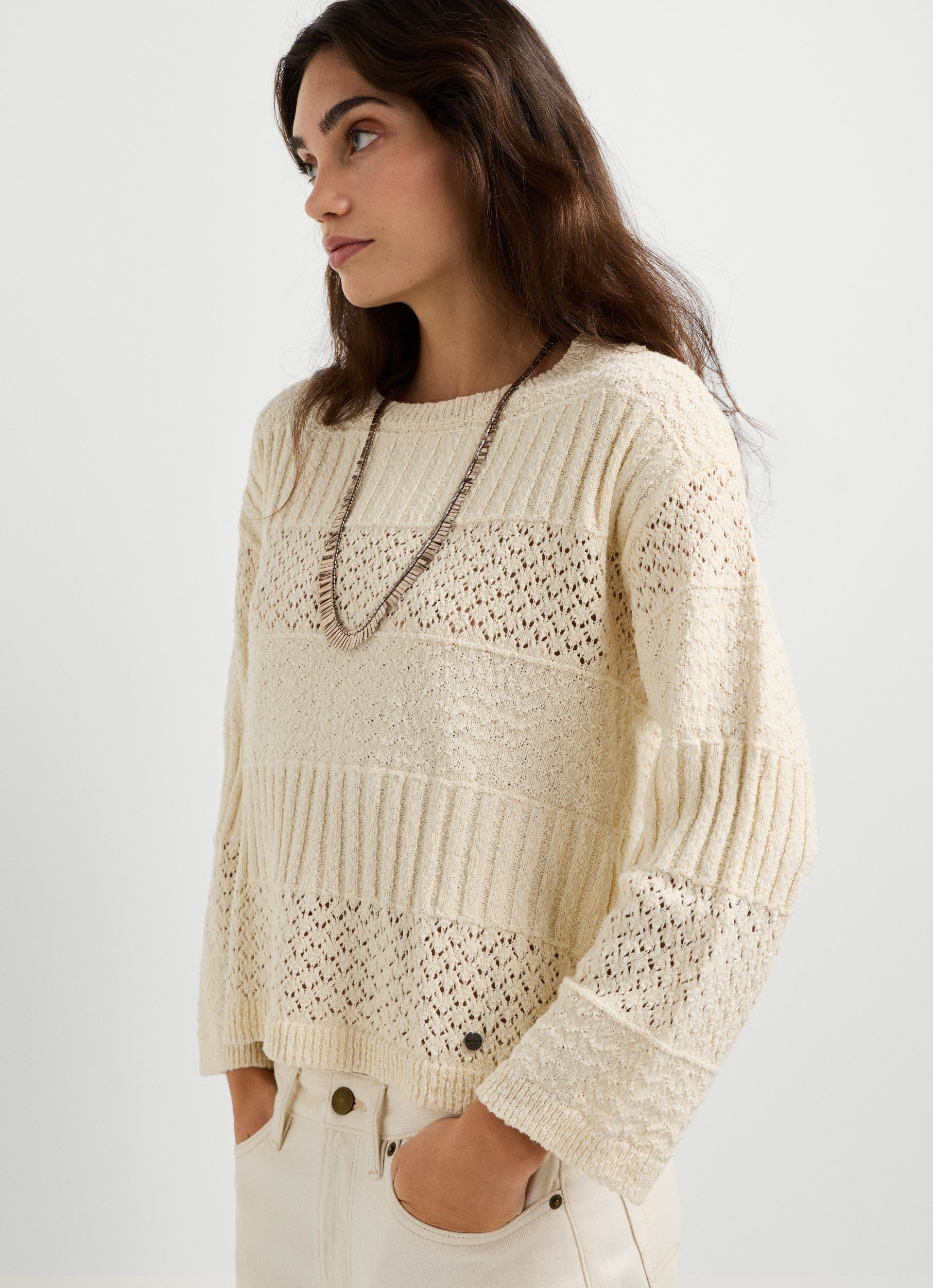 Pepe Jeans Strickpullover ALAYA im Strukturmix, reine Baumwolle