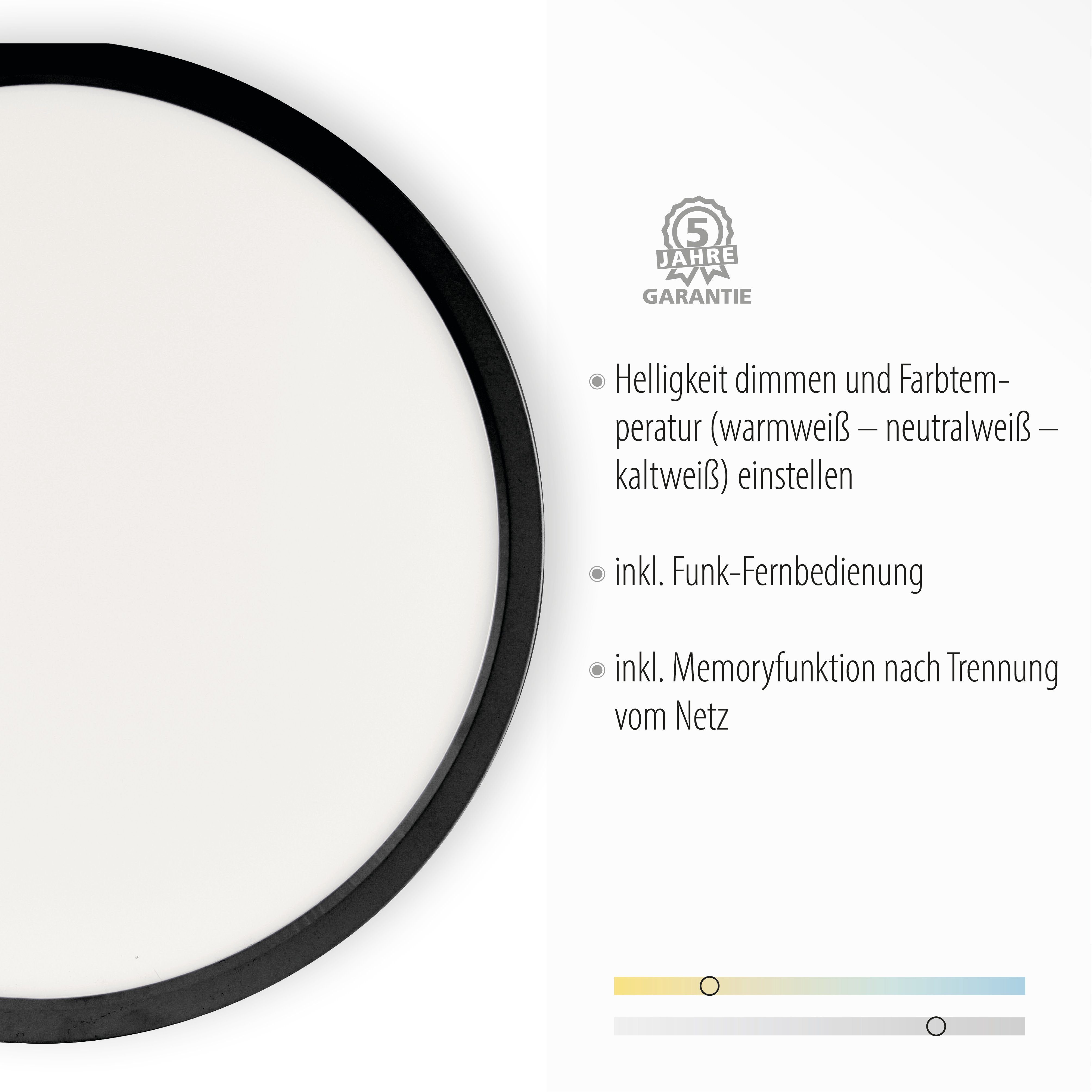 Leuchten Direkt LED Deckenleuchte FLAT, fest Trennung Fernbedienung Dimmfunktion, kaltweiß, integriert, LED warmweiß nach dimmbar Netz, vom Memory, über 