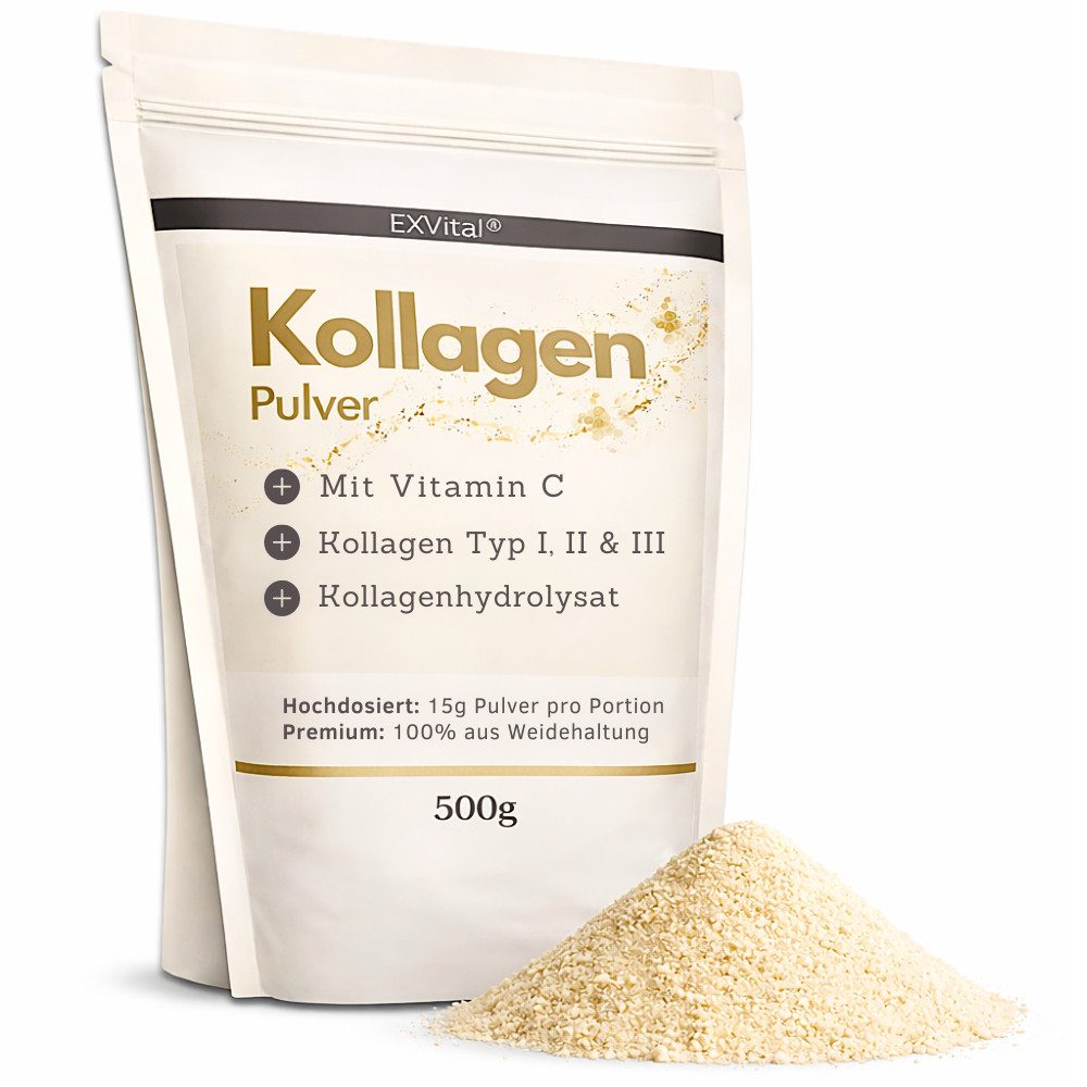 Kollagen Pulver mit Vitamin C (500g), 100% natürlich, ohne Zucker Pulver, 500 g, Ohne Zucker