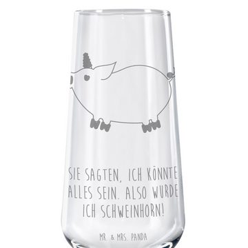 Mr. & Mrs. Panda Sektglas Einhorn Schwein - Transparent - Geschenk, Spülmaschinenfeste Sektgläs, Premium Glas, Stilvolle Gravur