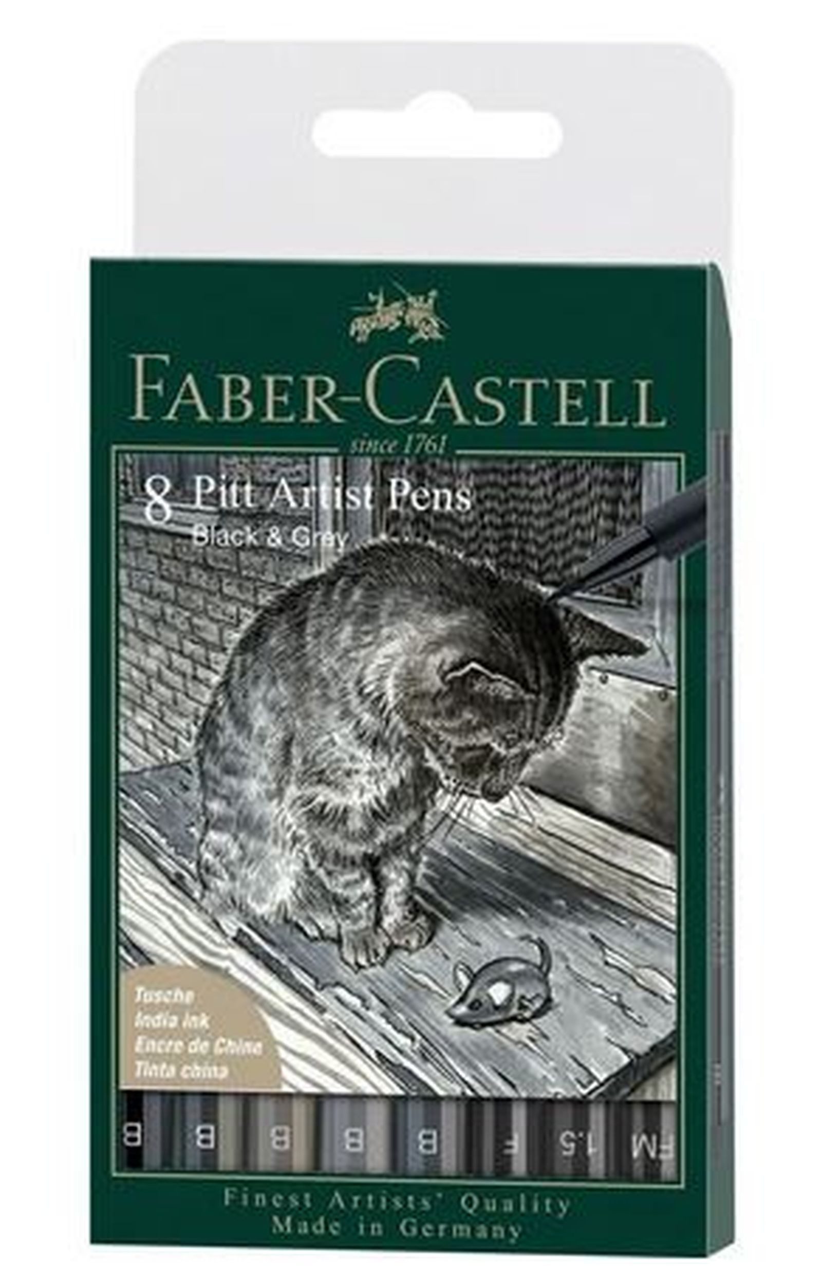 Faber-Castell Künstlerstift Pitt Artist Pen Tuschestift, (Black & Grey, 8-tlg., Etui)