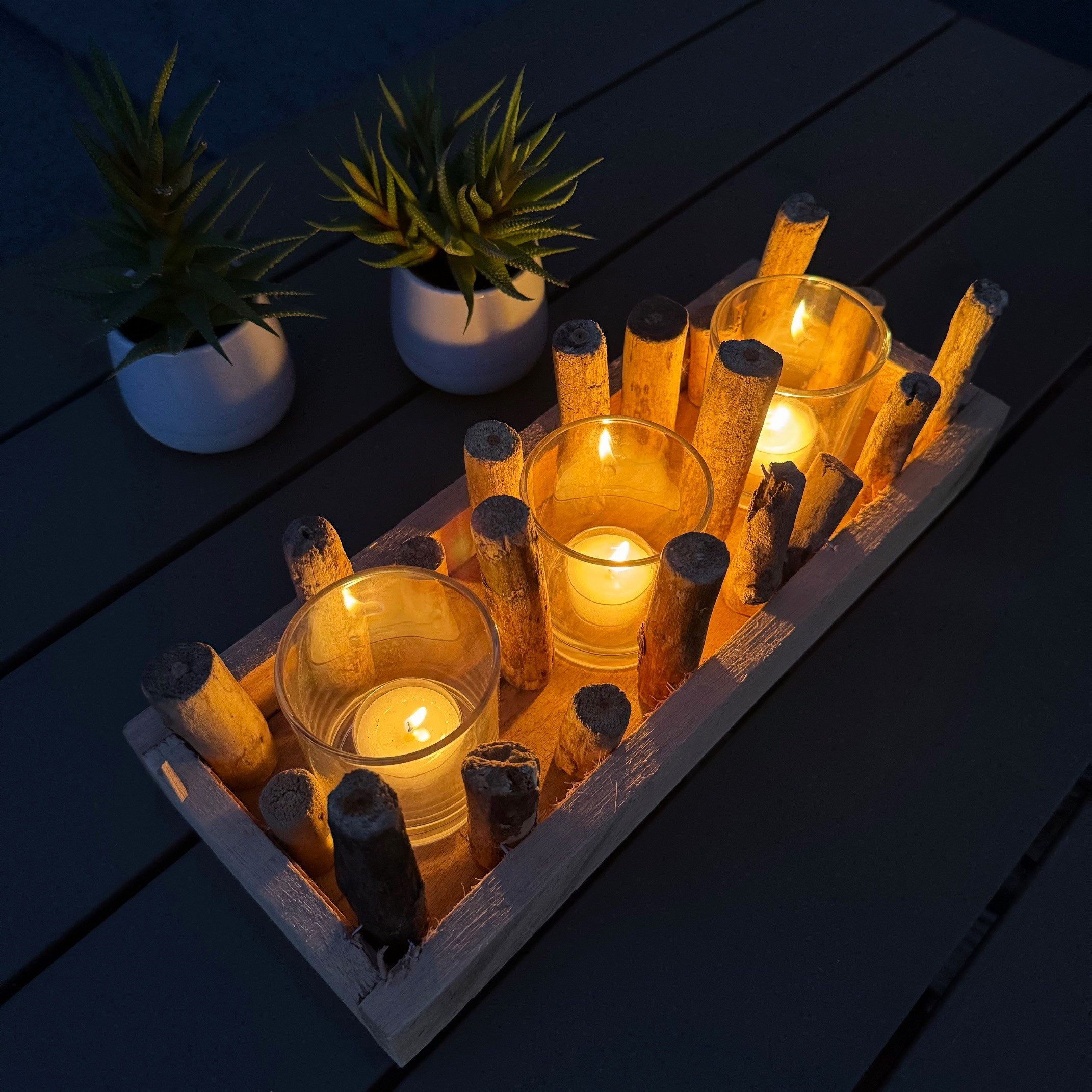 Online-Fuchs Teelichthalter Kerzenständer aus Treibholz mit Glaseinsätzen - günstig online kaufen