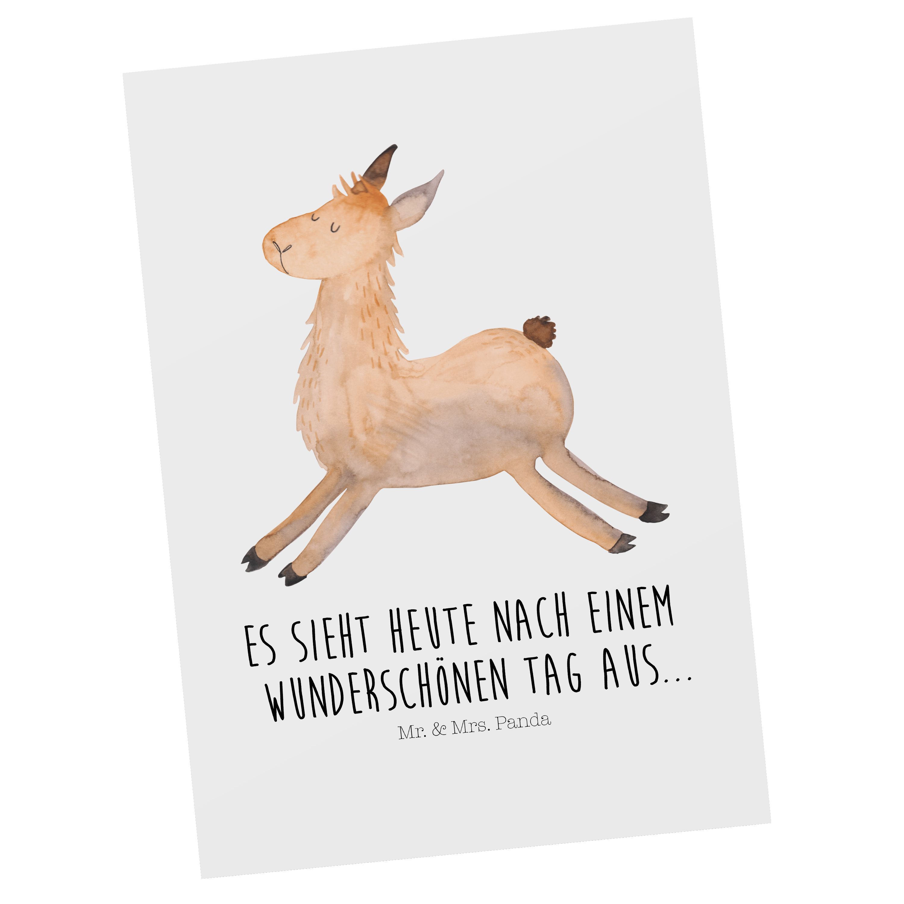 Mr. & Mrs. Panda Postkarte »Lama springend Weiß Geschenk, Freundin