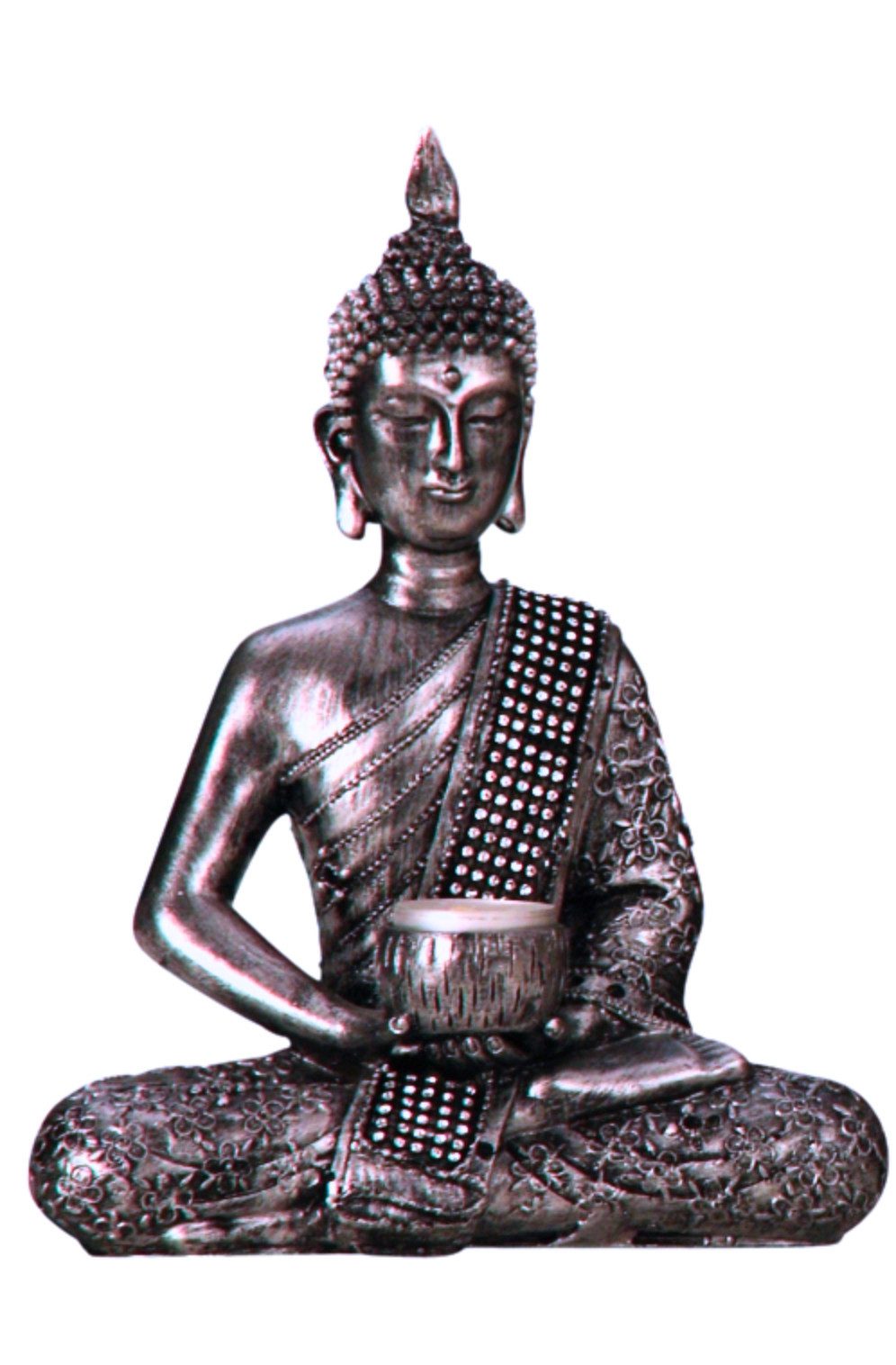 MF Buddhafigur Buddha Teelichthalter Silber Meditative Dekofigur m. Glitzerverzierung (1 St)