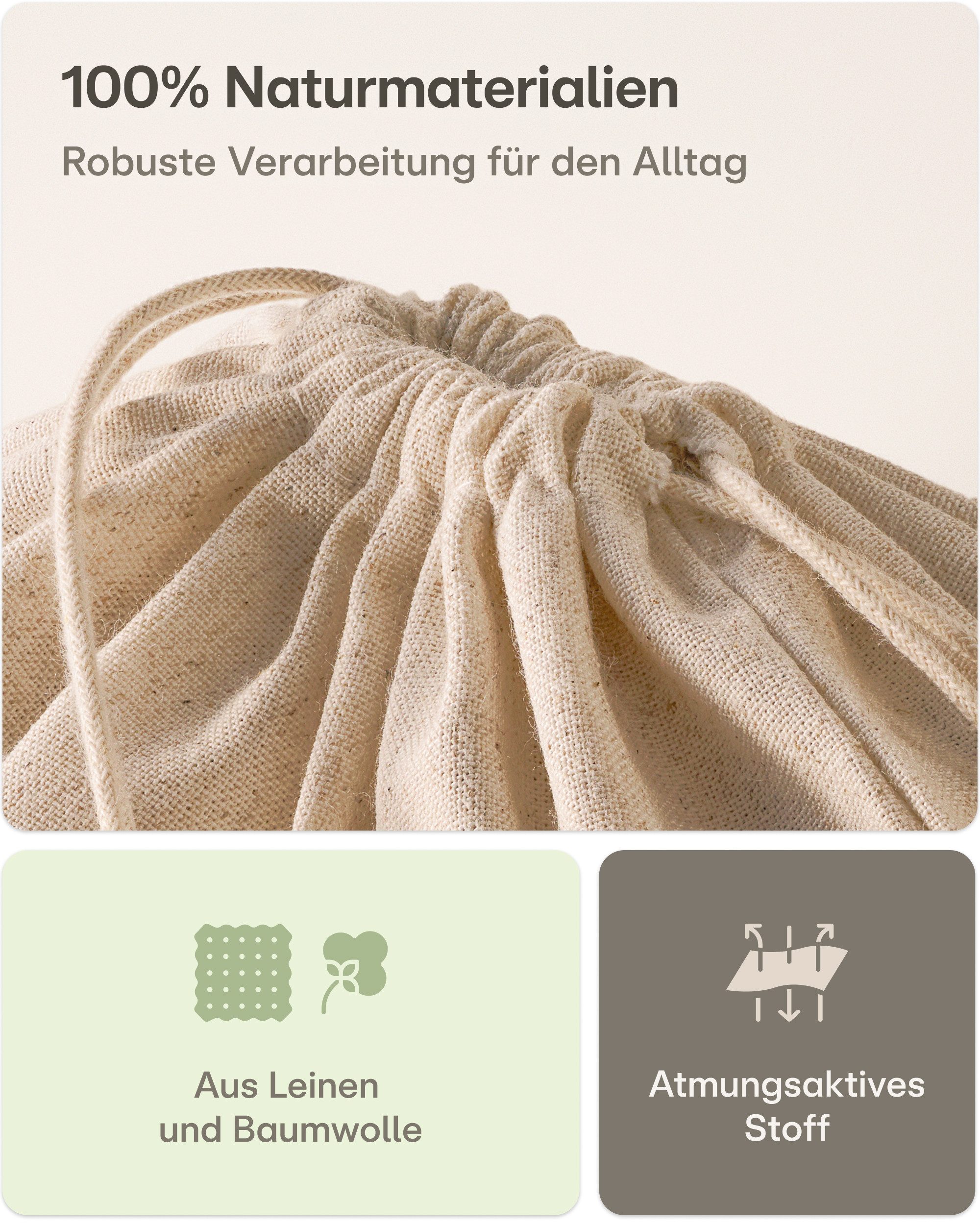 Praknu Brottasche 2x Leinen Brotbeutel 30x40cm – Großer Brotsack aus Dickem Stoff, Leinen, (2er Set, 2 x Brotbeutel Leinen 30x40cm), Extra Dicker Stoff & Wiederverwendbar – Brottaschen für Gebäck