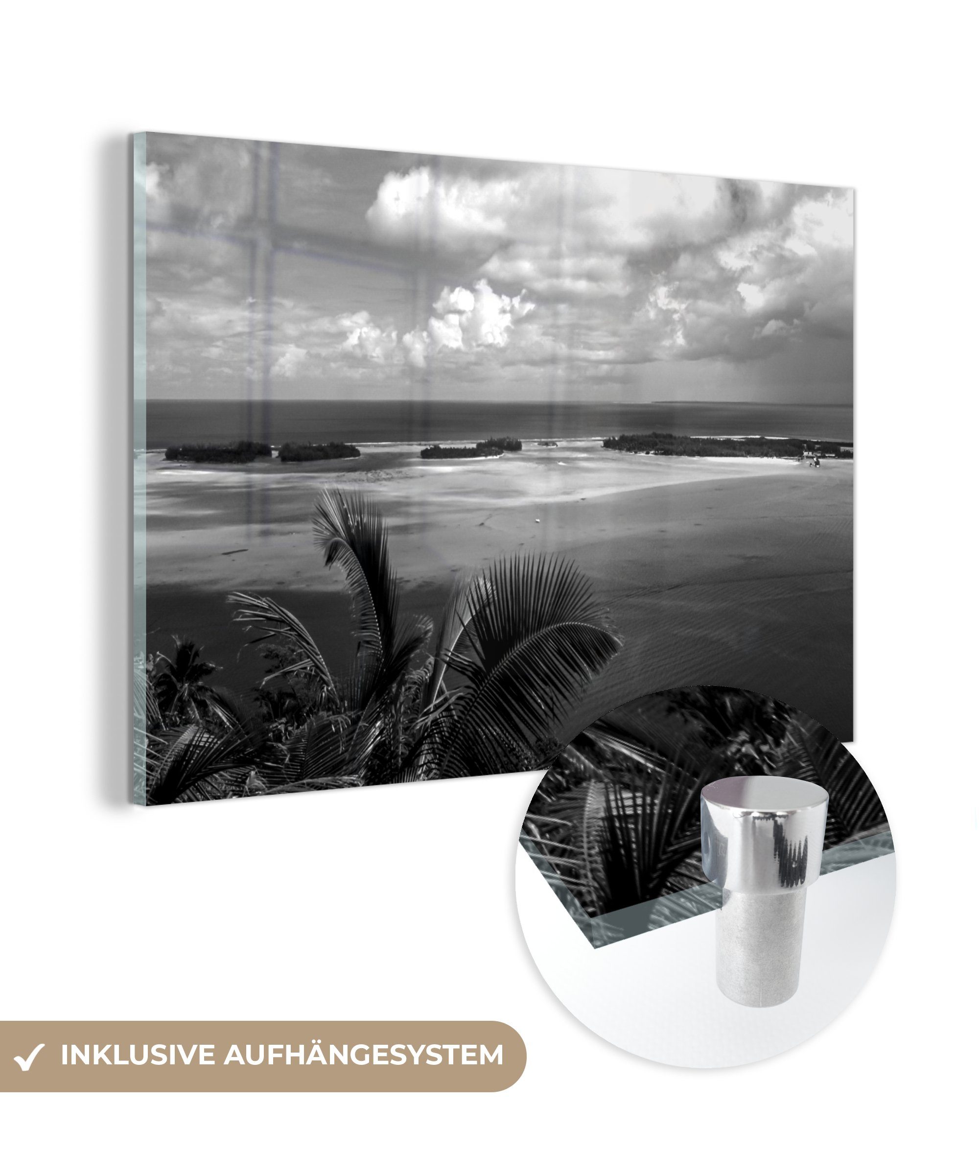 MuchoWow Acrylglasbild Inseln vor Bora Bora - schwarz und weiß, (1 St), Acrylglasbilder Wohnzimmer & Schlafzimmer