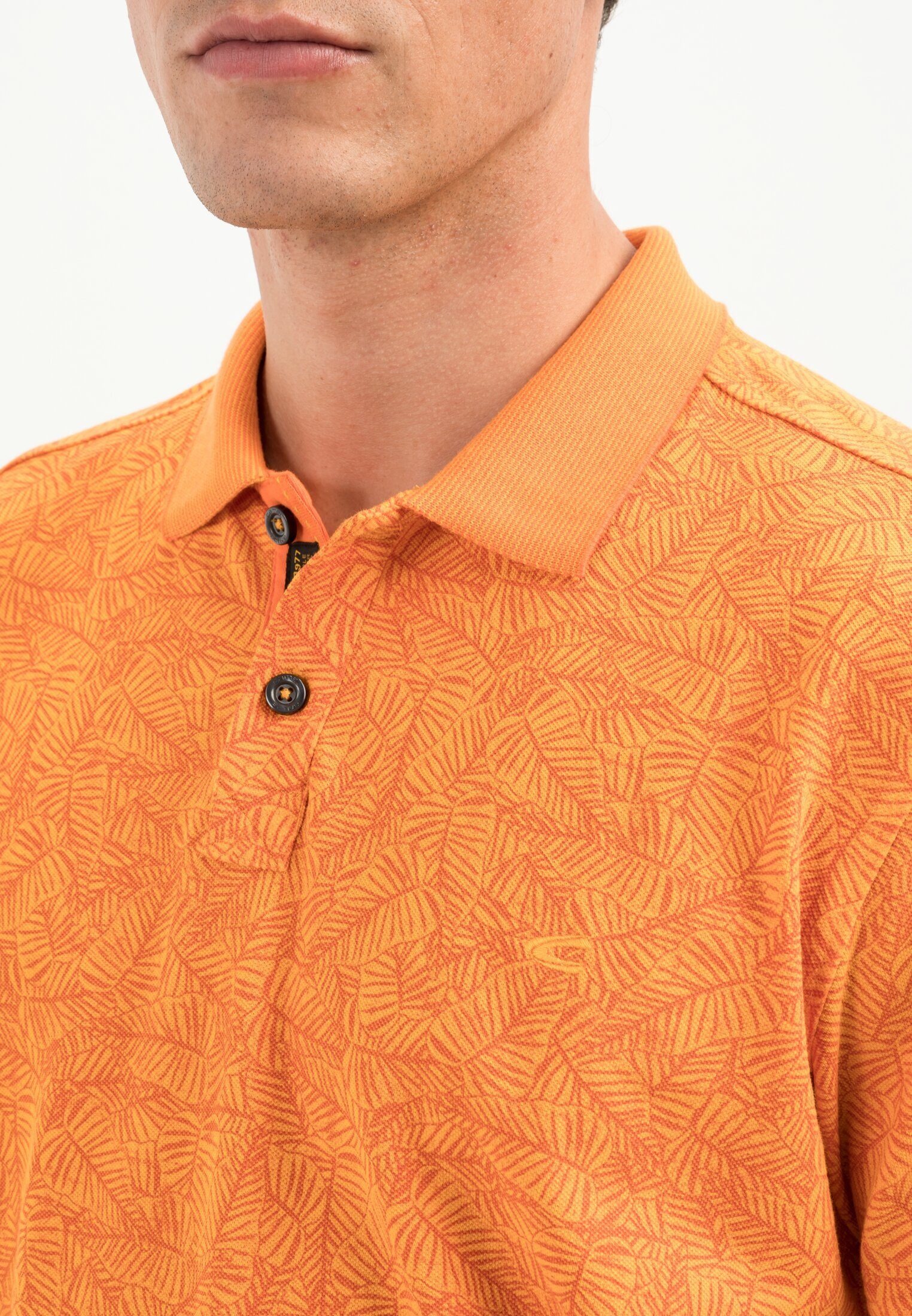 Orange Poloshirt Allover mit camel Print Shirts_Poloshirt active
