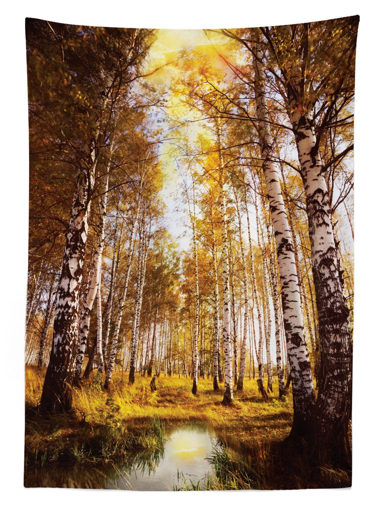 Herbst-Birken-Fluss geeignet Bereich Abakuhaus Klare Tischdecke Farbfest Wald Außen Farben, Für Waschbar den
