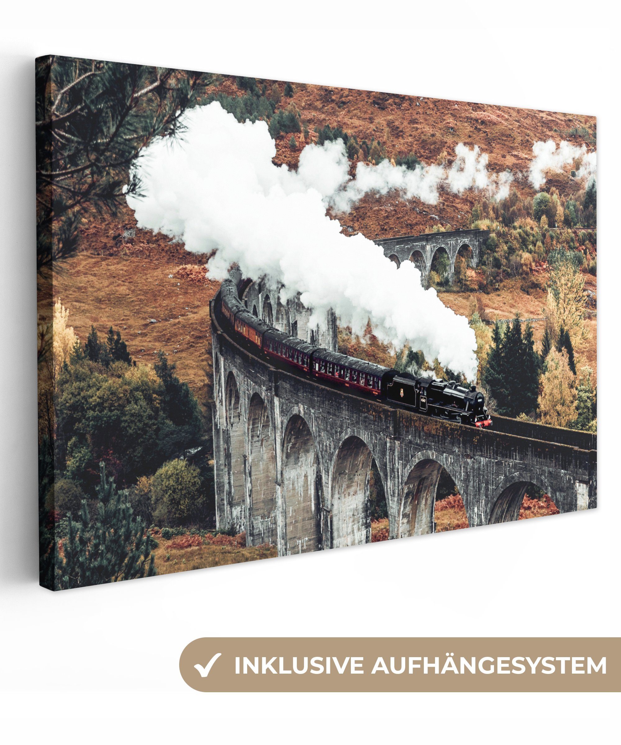 OneMillionCanvasses® Leinwandbild Zug - Natur - Herbst - Architektur, Fotod günstig online kaufen
