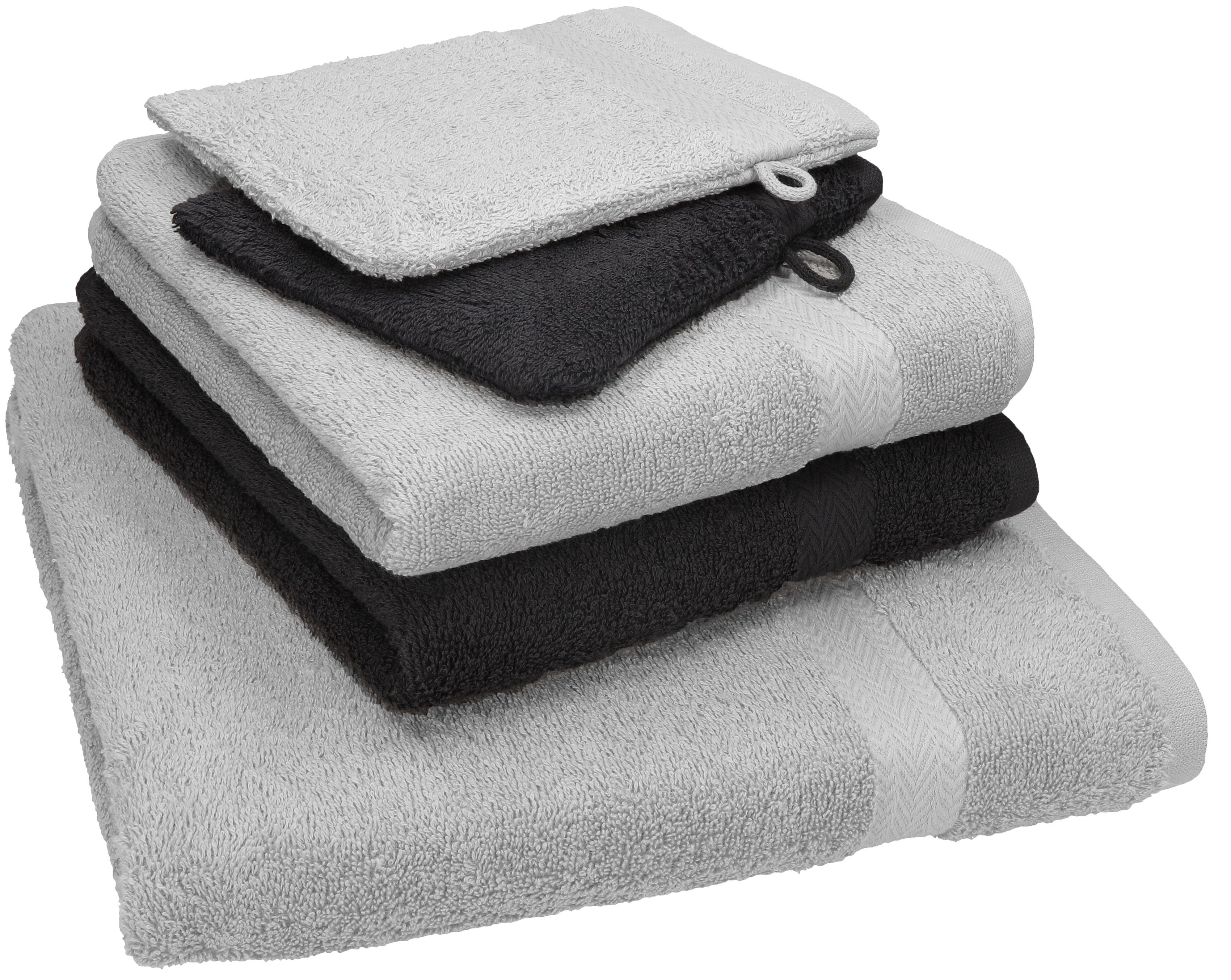 Betz Handtuch Set Set 100% 1 Baumwolle TLG. 2 5 Handtuch grau Single 100% grau-graphit Pack Handtücher Duschtuch Baumwolle 2 silber Waschhandschuhe