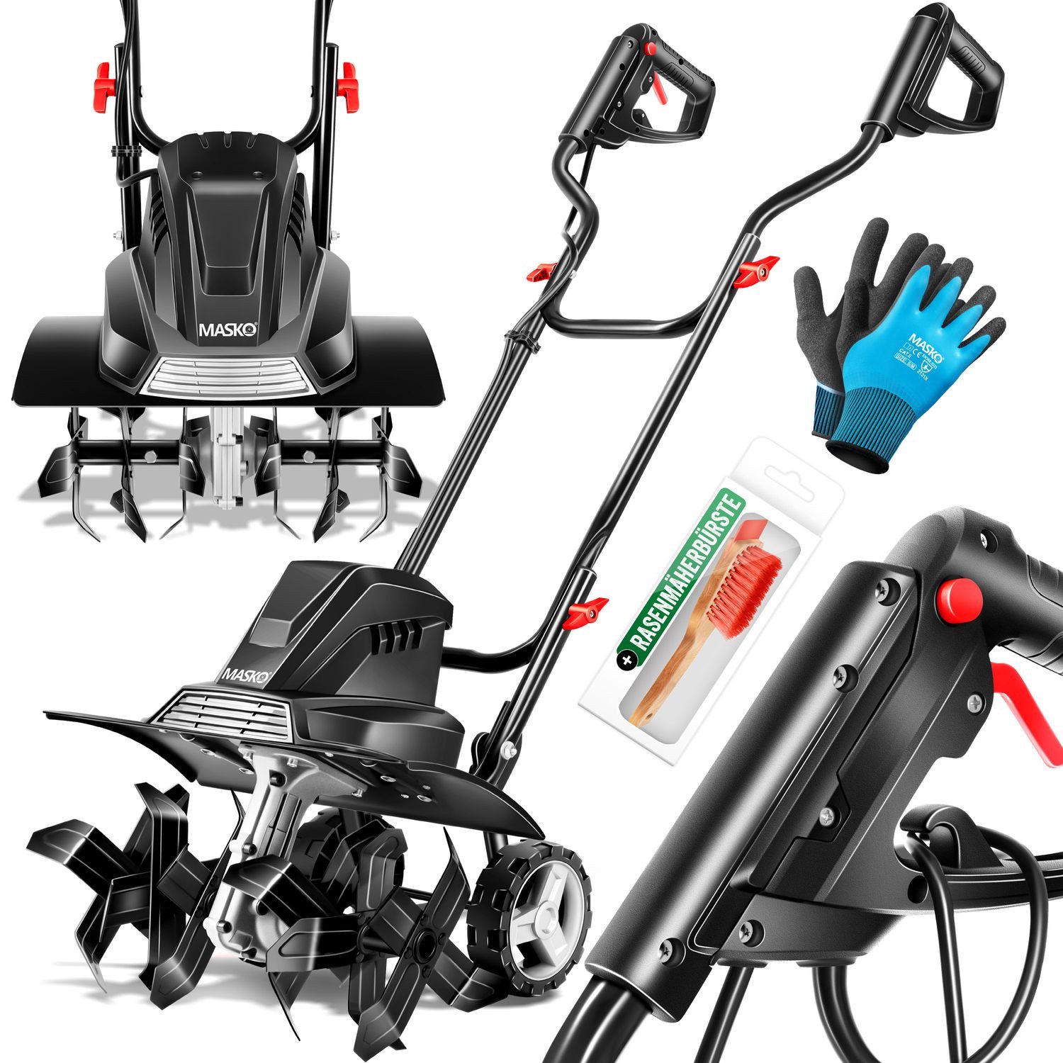 MASKO Elektromotorhacke, Gartenfräse elektrische Motorhacke 1500 Watt 40cm Arbeitsbreite 20cm