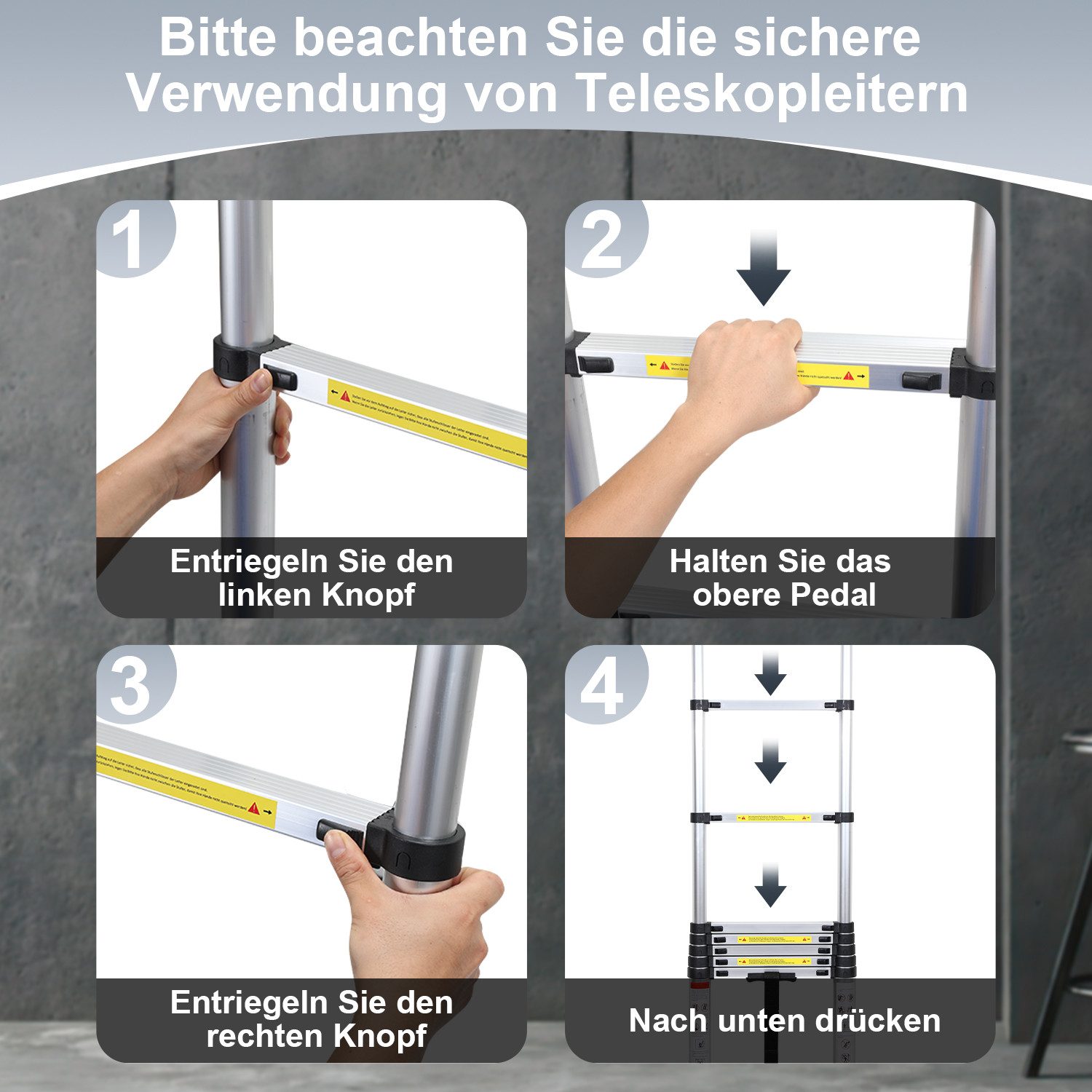 Clanmacy Teleskopleiter Teleskopleiter Stehleiter Mehrzweckleiter Alu 4,4m Anlegeleiter – Bild 5 von 5