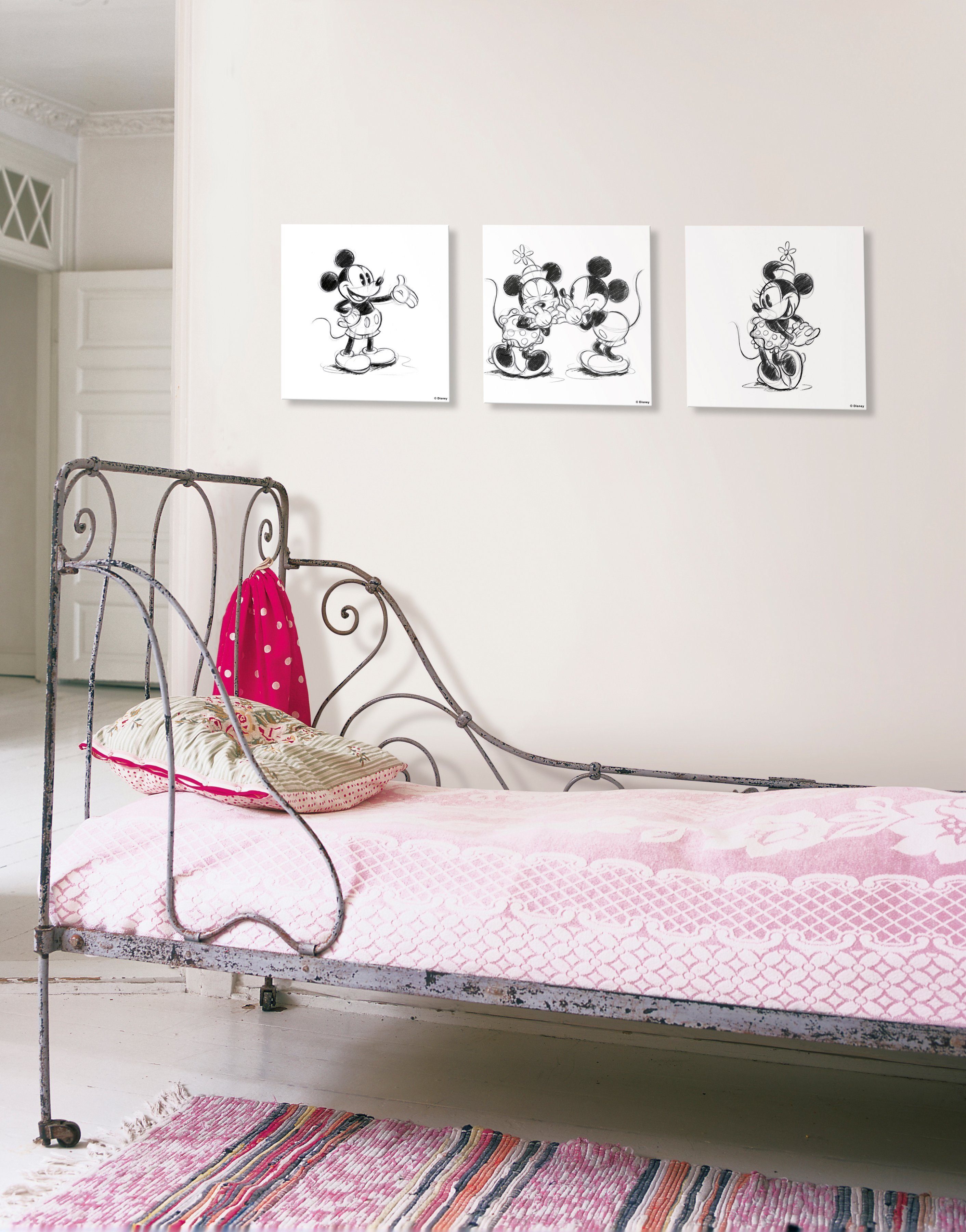 St) (Set, home for Mickey the und Art 3 Mouse, Leinwandbild Minnie