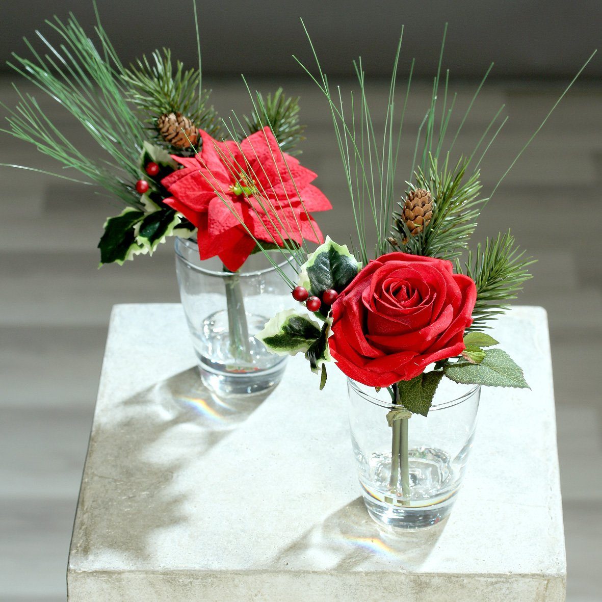 Kunstblume Weihnachtsstern und Rose im Glas rot 18 cm Kunstblume von DPI, DPI, Höhe 22 cm